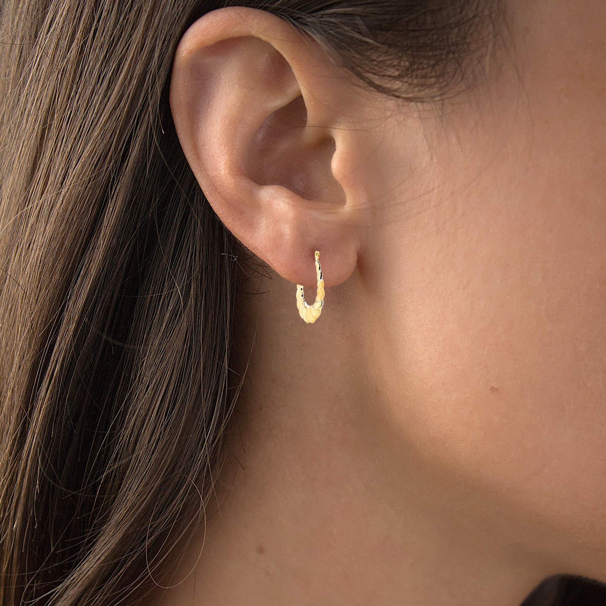 14K Solid Gold Twisted Shrimp Hoop Earrings for Women - Hypoallergenic Sensitive Ear Friendly Jewelry (2x21mm) | Elegant Everyday Wear & Special Occasion Gift
