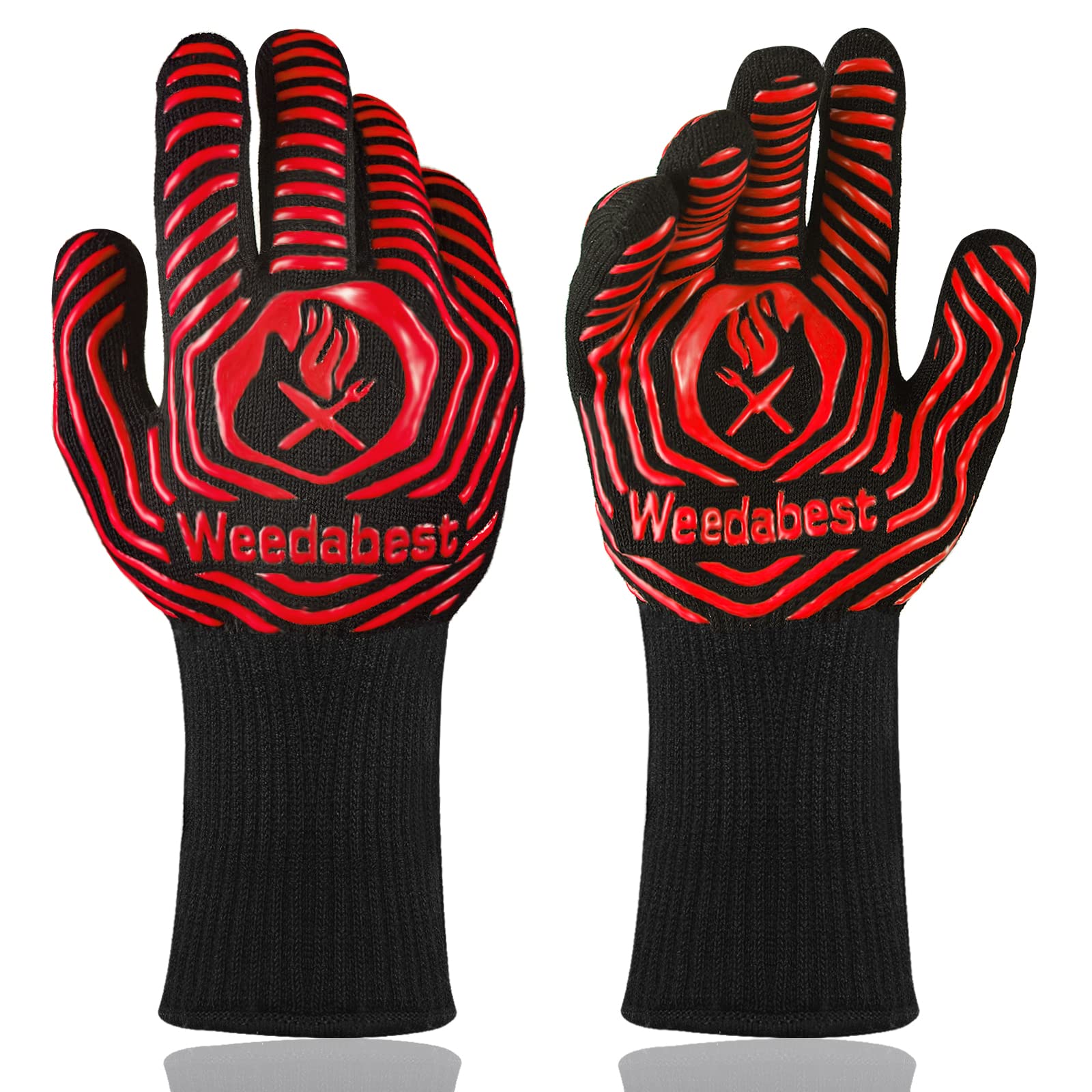 Heat Resistant BBQ Gloves 13.5 Inch - Professional Oven Mitts for Grilling, Smoking, Baking & Cooking - Flame Retardant Kitchen Gloves for Grill, Smoker, Campfire & Barbecue (Red) - Perfect for Outdoor Cooking, Backyard Parties & Hot Food Handling