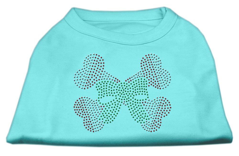 Aqua XXXL Candy Cane Crossbones Rhinestone Shirt - Edgy Holiday Party Top for Christmas, Halloween & Rock Concerts
