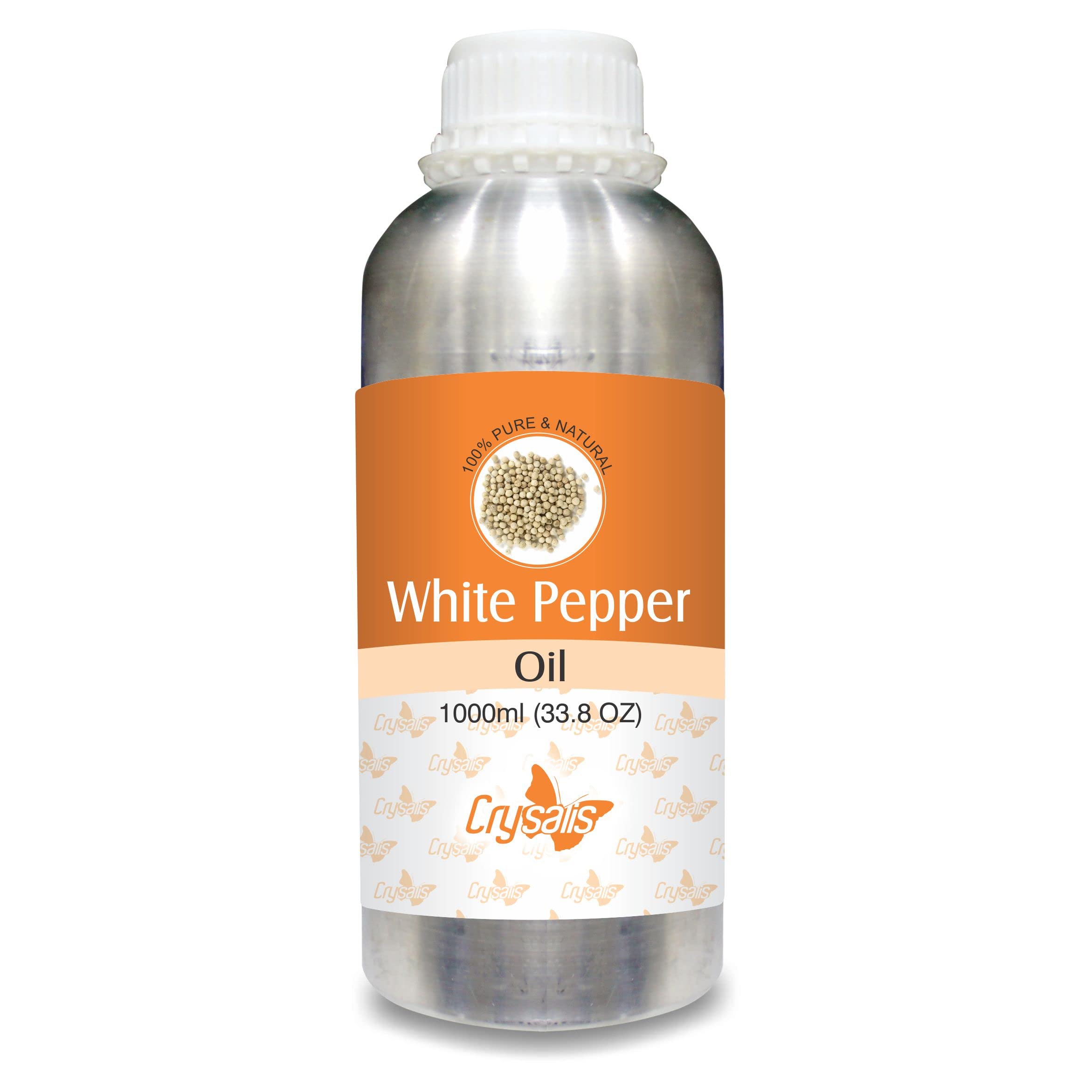 Premium White Pepper Essential Oil (Piper nigrum) - 100% Pure, 33.8 Fl Oz (1000ml) for Aromatherapy, Cooking & Natural Remedies - Perfect for Diffusers, Massage & DIY Skincare