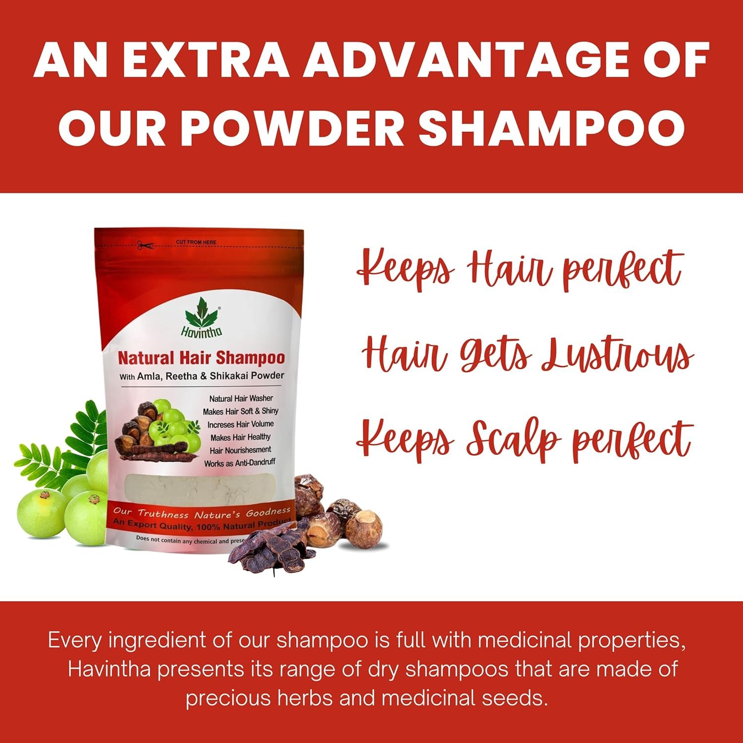 Organic Herbal Hair Shampoo with Amla Reetha Shikakai Powder - Sulfate & Paraben Free for Men & Women - 8oz (227g) | Promotes Hair Growth & Scalp Health - Ideal for Daily Use & Natural Hair Care Routine