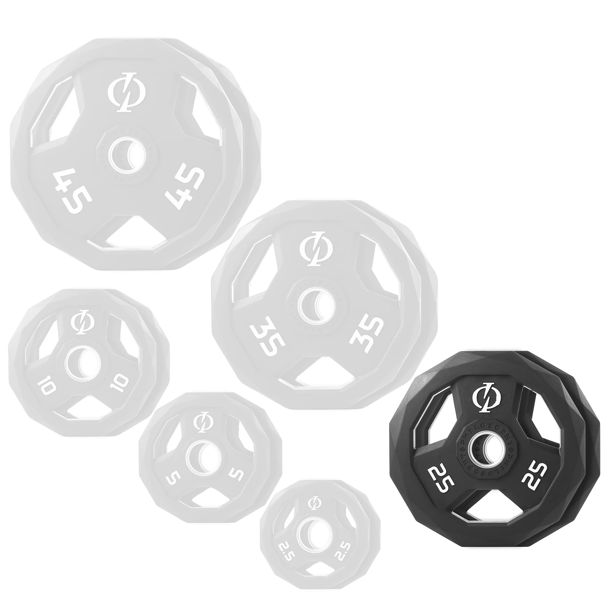 Philosophy Gym Set of 2 Rubber Coated Olympic Grip Weight Plates - 2-in Olympic Plates Black for Home & Commercial Gym Workouts