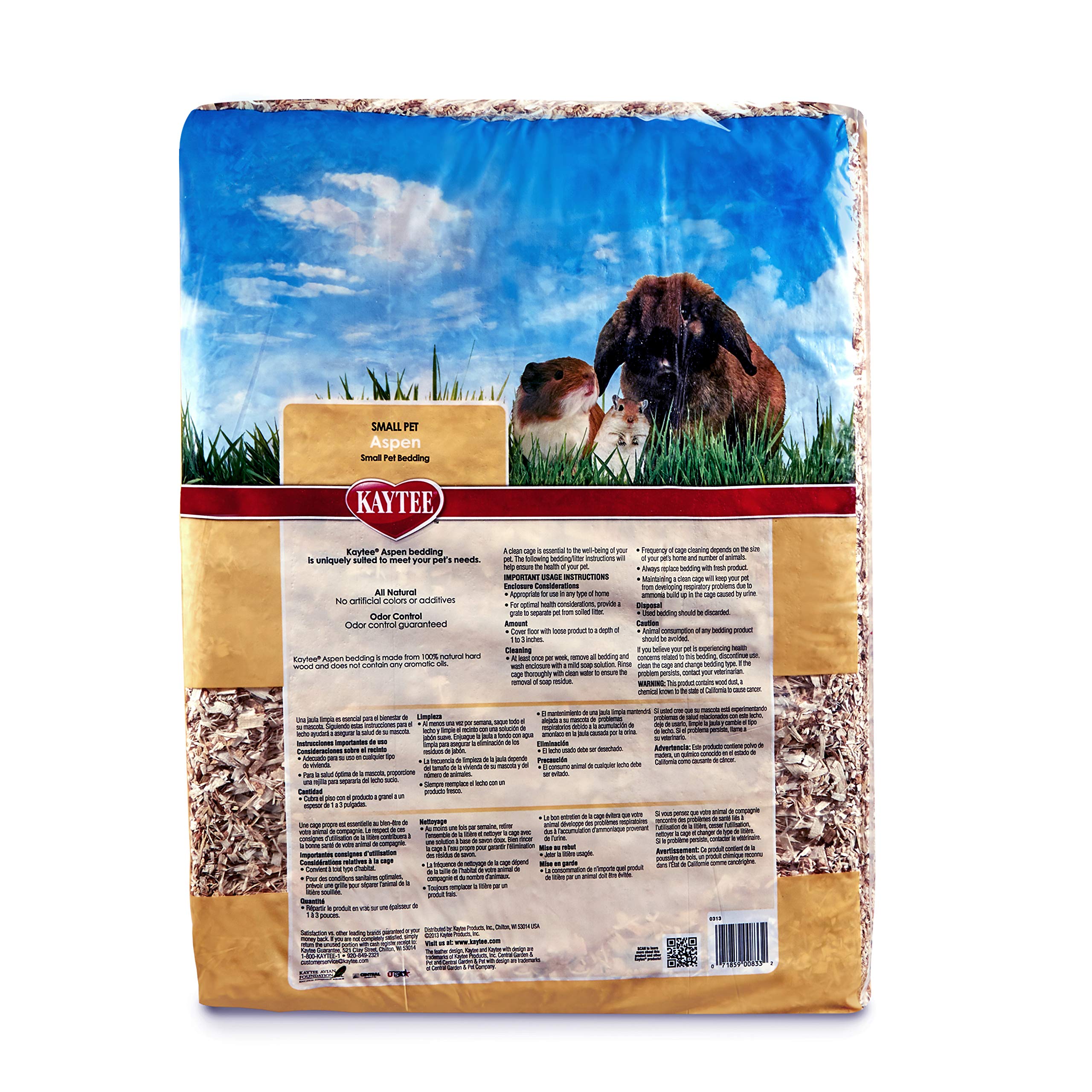 Kaytee Aspen Small Pet Bedding - 113.3 Liters (30 Quarts) | Natural Wood Shavings for Hamsters, Guinea Pigs & Rabbits | Odor Control & Absorbent Small Animal Cage Liner for Comfortable Habitat