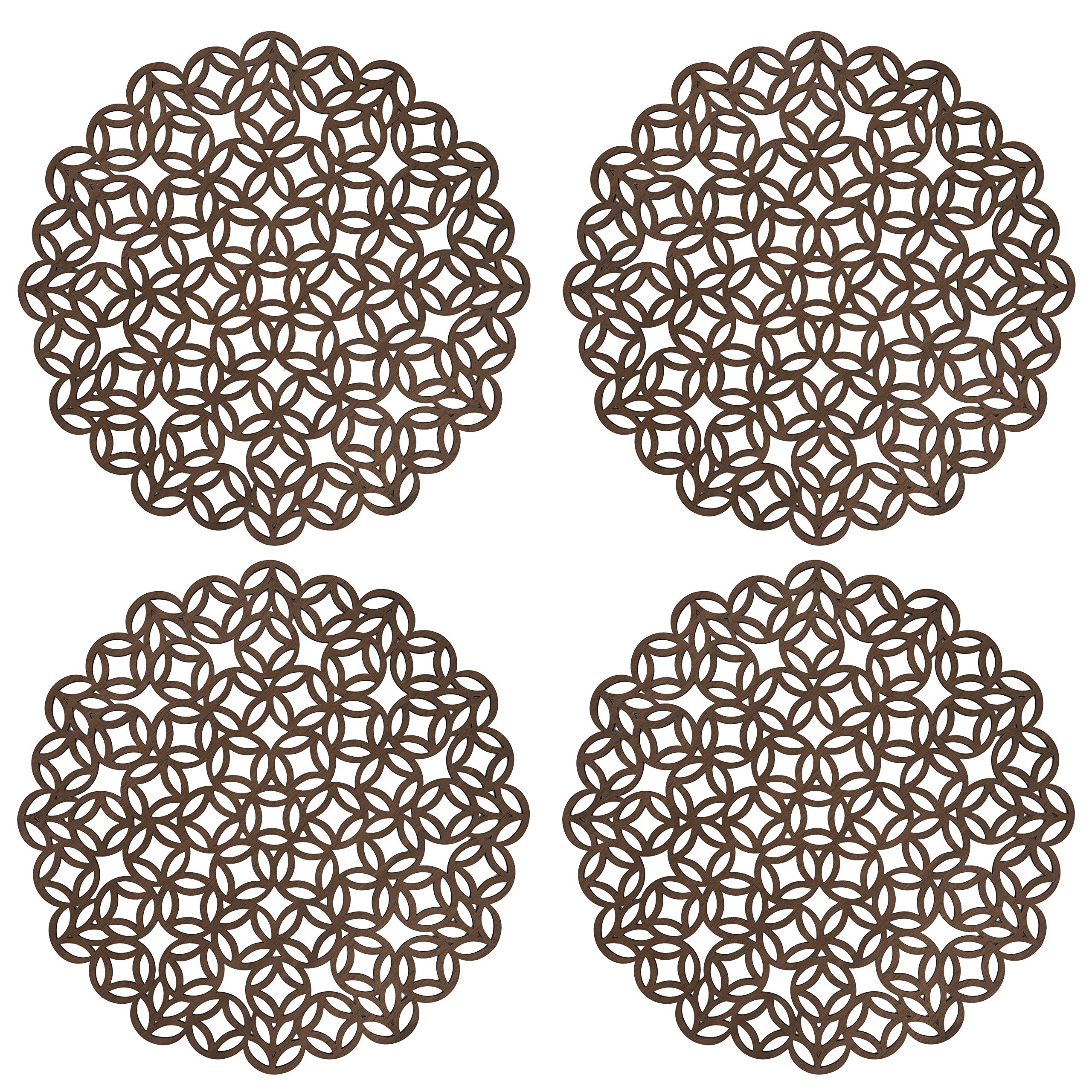 Premium Laser-Cut Round Placemats Set of 4 - Elegant Table Decor for Dining, Parties & Home Decor - Dishwasher Safe & Heat Resistant