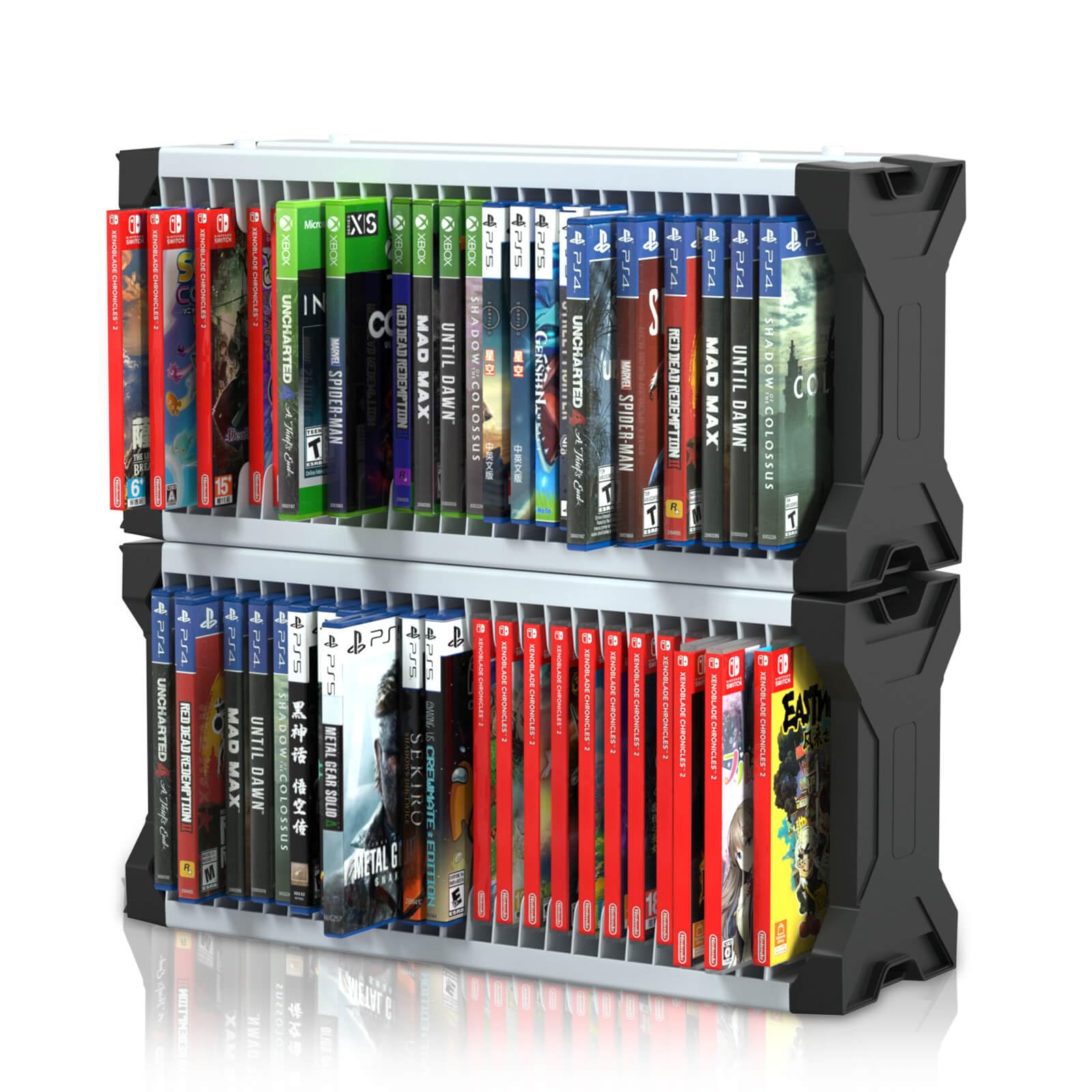 HEATFUN Game Storage Tower - Holds 46 Discs for PS5, PS4, PS3 & Xbox One Games | Vertical/Horizontal Display with 2 Headset/Controller Hooks | Perfect for Gaming Room Organization & Console Accessories Storage
