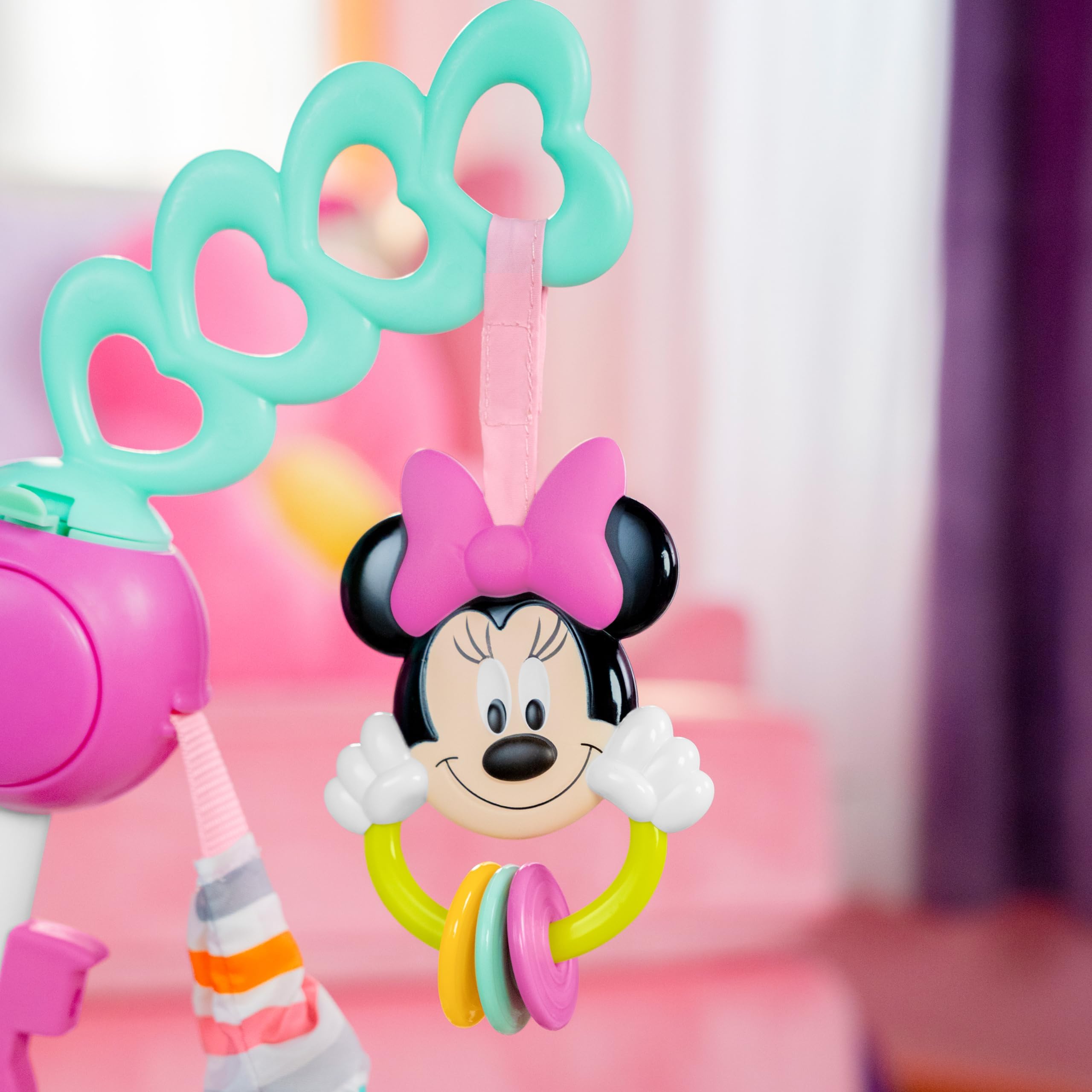Bright Starts Disney Baby Minnie Mouse Forever Besties Baby Activity Jumper with 10 Interactive Toys, Lights & Sounds, 360-Degree Rotating Seat for Infants 6-12 Months (Pink) - Perfect for Playtime, Learning & Motor Skill Development