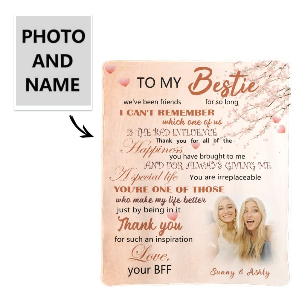 Custom Best Friend Blanket with Name & Photo - Personalized Birthday Gift for Women & Teen Girls - Unique BFF Friendship Present for Long Distance Soul Sisters - Perfect for Anniversaries, Christmas & Cozy Nights Together