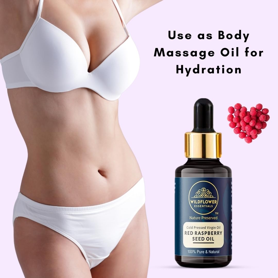 100% Pure Red Raspberry Seed Oil (Rubus idaeus) - Cold Pressed, Unrefined for Face, Skin, Hair & Body Care - 30ml - Wildflower Essentials - Perfect for Anti-Aging, Moisturizing & Natural Beauty Routine