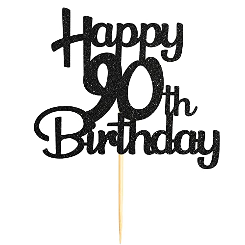 90th Cake Topper - Black Glitter