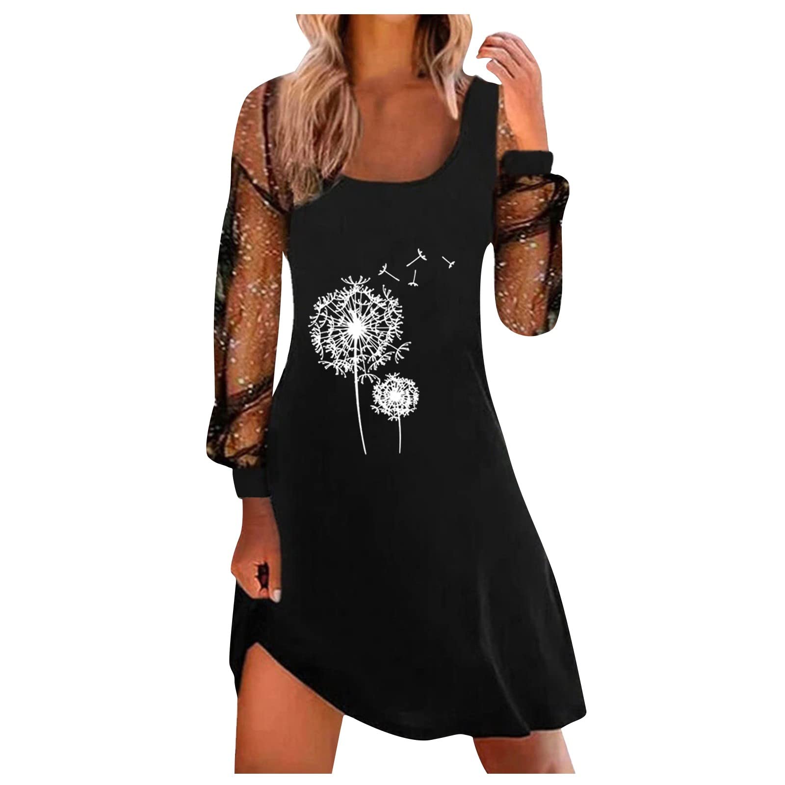 Elegant Women's Casual Long Sleeve Tulle Dress - Vintage Square Neck Spring Dress for Date Night & Special Occasions