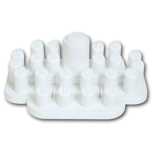 White Leather Jewelry Ring Display Stand - Holds 23 Rings for Necklaces & Bracelets | Elegant Jewelry Organizer for Boutique, Wedding & Retail Store Displays
