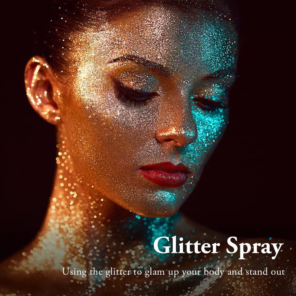 AOOWU Glitter Powder Spray - Shiny Body Glitter Spray for Women | Highlighter Loose Powder Spray | Shimmer Sparkle Makeup for Body, Hair, Face & Clothing | Perfect for Parties, Festivals & Cosplay