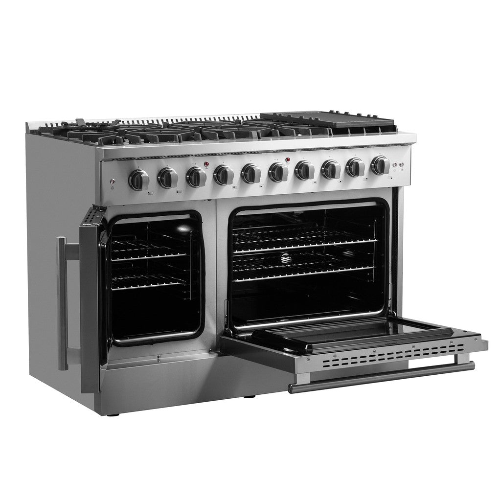 Forno Galiano 48-Inch 6.58 cu. ft. Freestanding Gas Range with Left Swing Door - Stainless Steel (FFSGS6444 48) | Professional Kitchen Appliance for Home Chefs & Restaurants