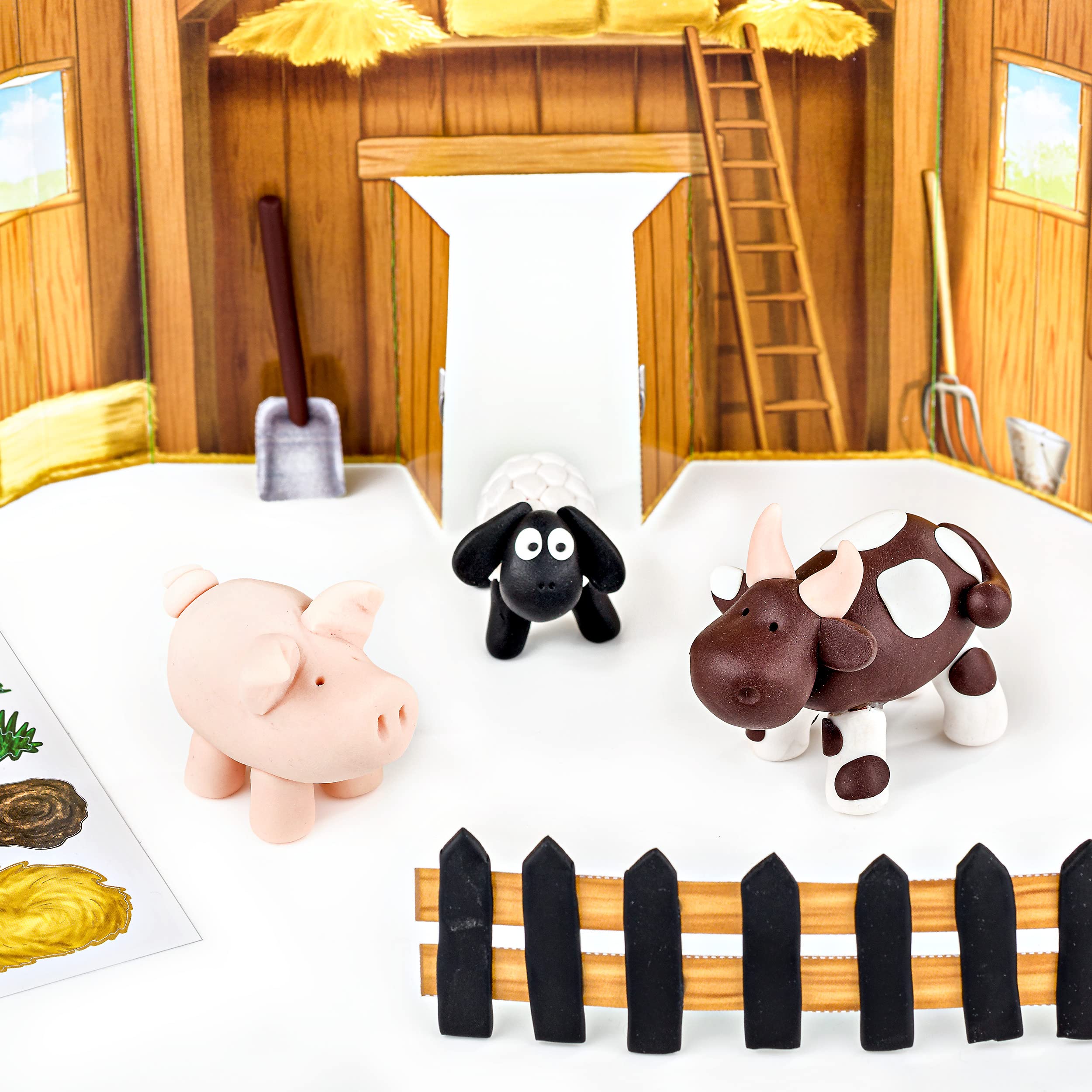 STAEDTLER 8034 01 LZ FIMO Kids Form & Play Polymer Clay Modeling Kit - Farm Theme (4 Clay Blocks, Tools, Stickers & Background) | Creative Art & Craft Activity for Children, DIY Farm Animal Sculpting, Educational Playtime Gift