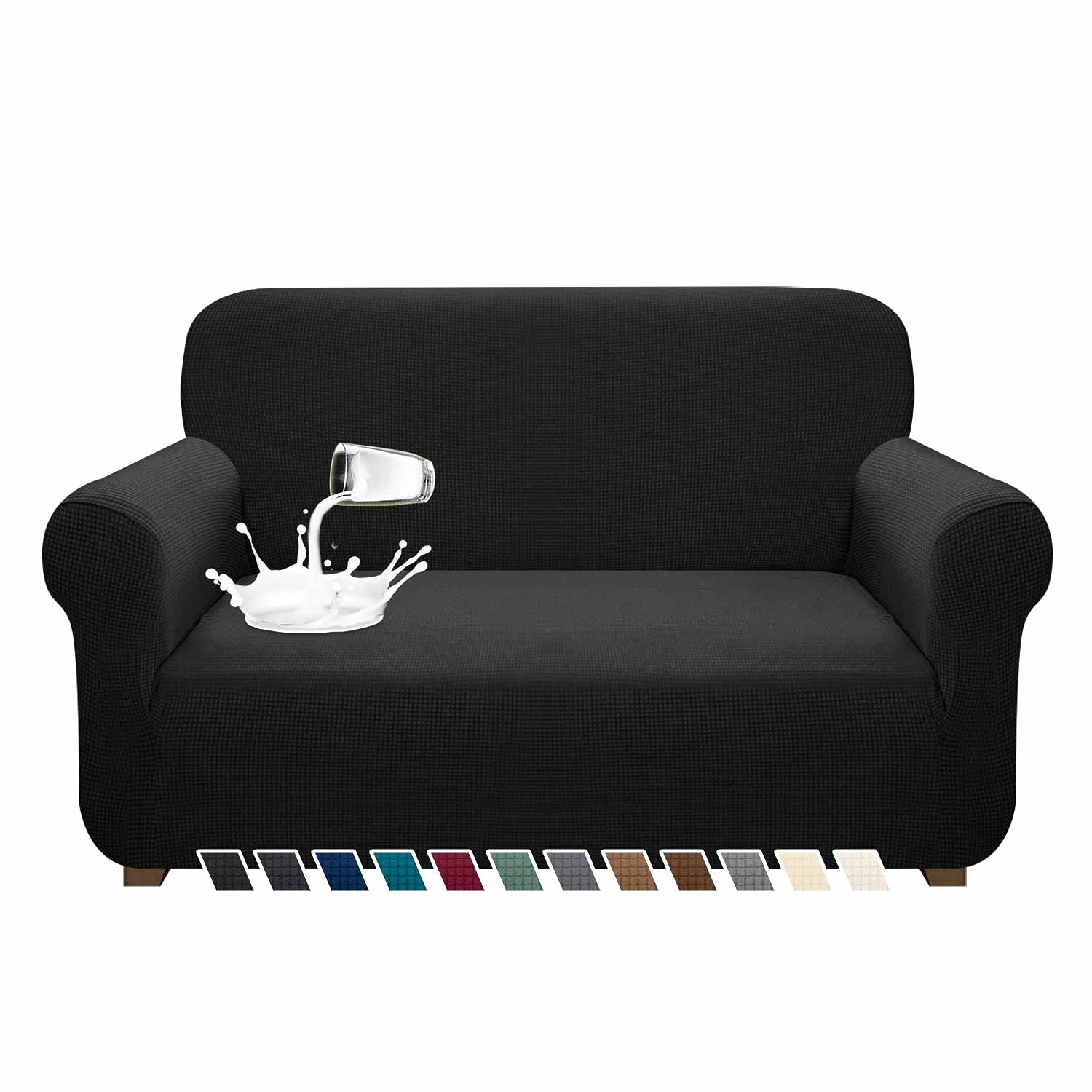 Premium Waterproof Stretch Sofa Cover for Loveseat & Couch - Super Soft Washable Furniture Protector for Pets (Medium, Black) | Pet-Friendly Home Decor & Living Room Protection for Dogs & Cats