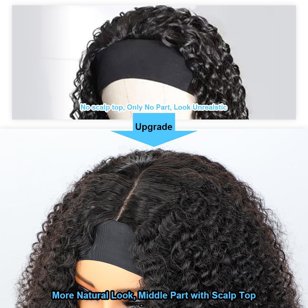 BLY 180% Density 10A Grade Mongolian Afro Kinky Curly Human Hair Wig - Natural Scalp Top, Middle Part, Glueless Headband Wig for Women (26 Inch) - Perfect for Protective Styling, Cosplay & Everyday Fashion