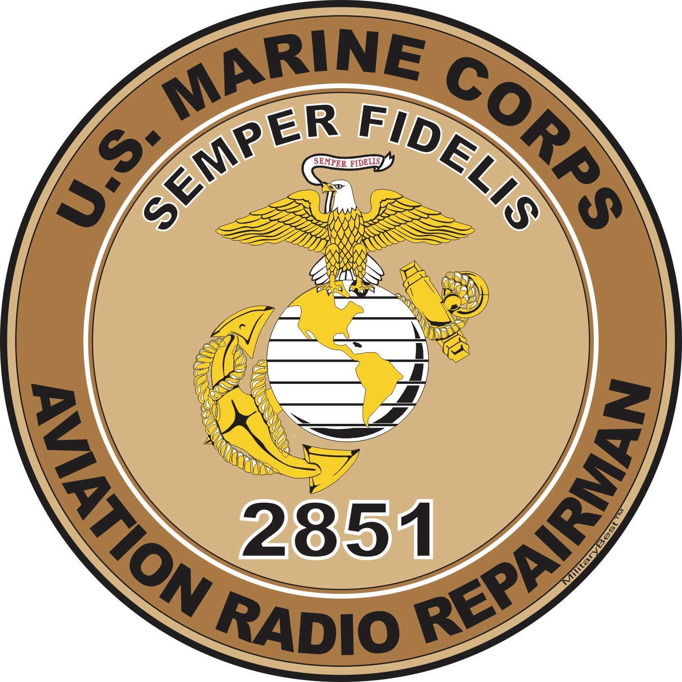 U.S.M.C. MOS 2851 Aviation Radio Repairman Vinyl Decal 5.5 Inch - Desert Tan Military Patch for Helmets, Vehicles & Gear | Durable Outdoor Sticker for Marines, Veterans & Collectors