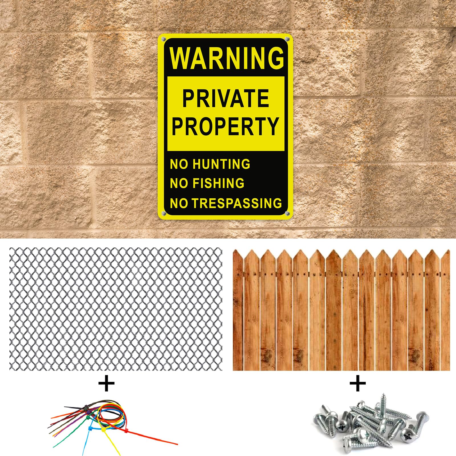 8 Pack Reflective No Trespassing Signs - 10x7 Inch Weatherproof Aluminum Private Property Signs for Hunting, Fishing & Trapping Warning - Durable Indoor/Outdoor Use (Yellow) - Perfect for Farms, Construction Sites & Backyards