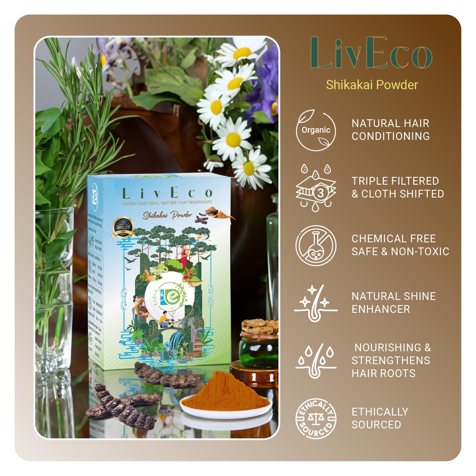 LivEco Organic Shikakai Powder for Hair Growth & Strength - 150g | Natural DIY Hair Mask Pack | Herbal Treatment for Volume & Healthy Hair | Perfect for Home Spa & Ayurvedic Hair Care Routines