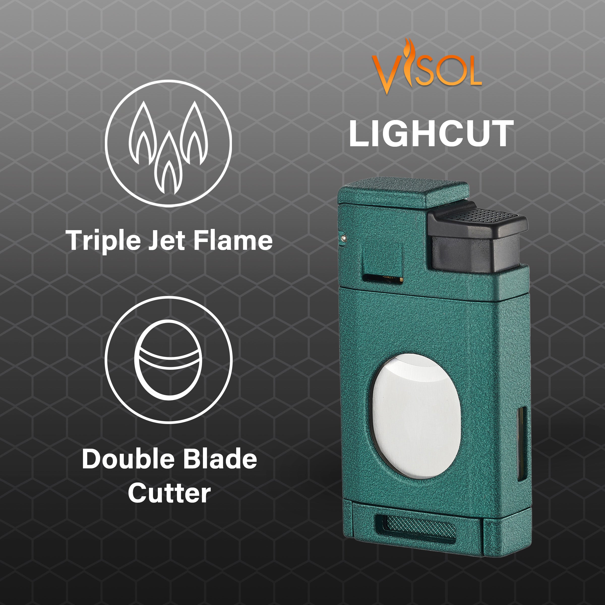Visol LighCut Green Triple Torch Flame Lighter & Cigar Cutter - Windproof Butane Lighter for Cigars, Cigarettes & Outdoor Use - Perfect for Camping, BBQ & Travel Accessories