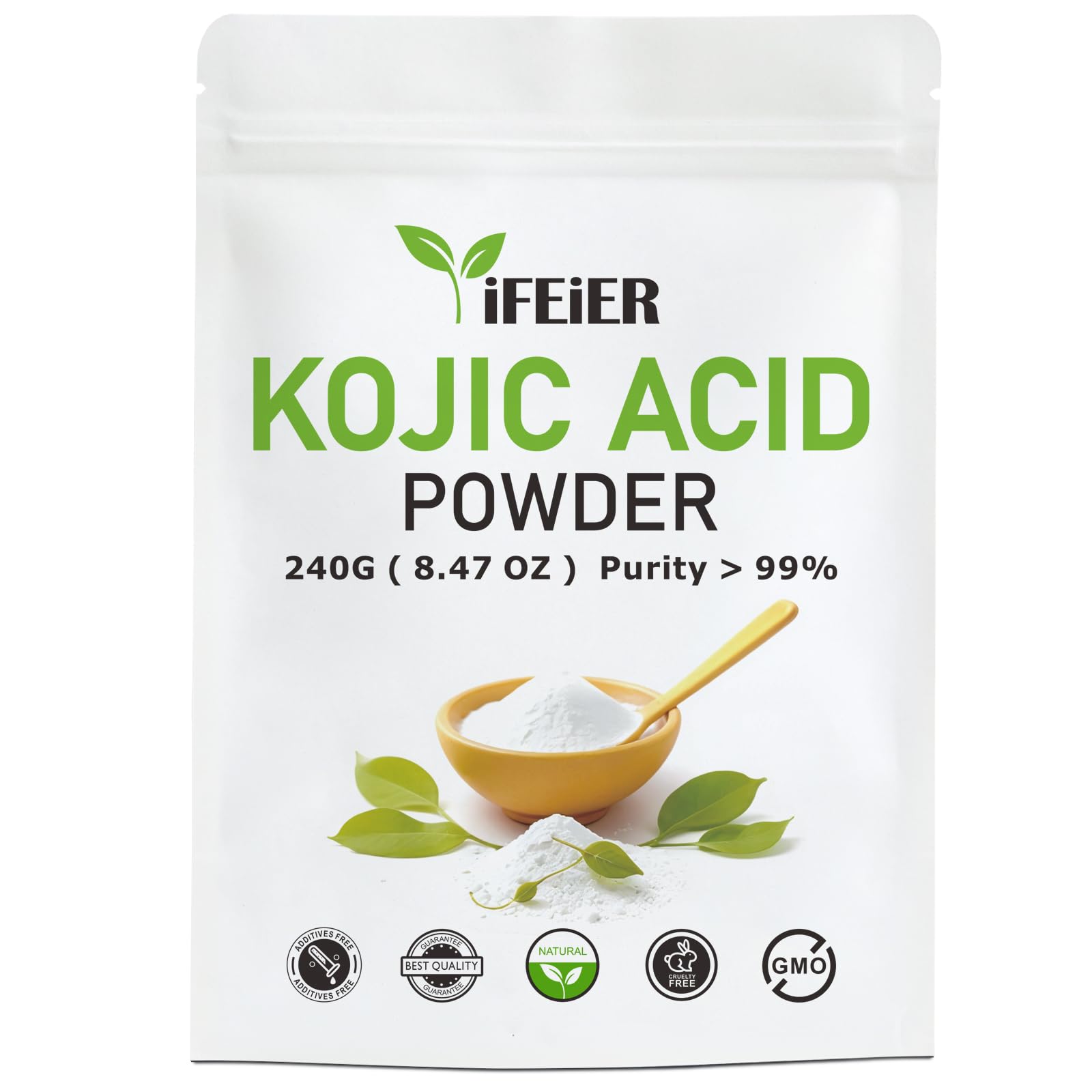 Pure Kojic Acid Powder 240g (8.47oz) - Natural Organic Skin Brightening Powder for DIY Skincare | Lightens Dark Spots | Fades Scars | Evens Skin Tone - Perfect for Homemade Lotions, Creams, Serums & Soaps - Safe for Face & Body Care