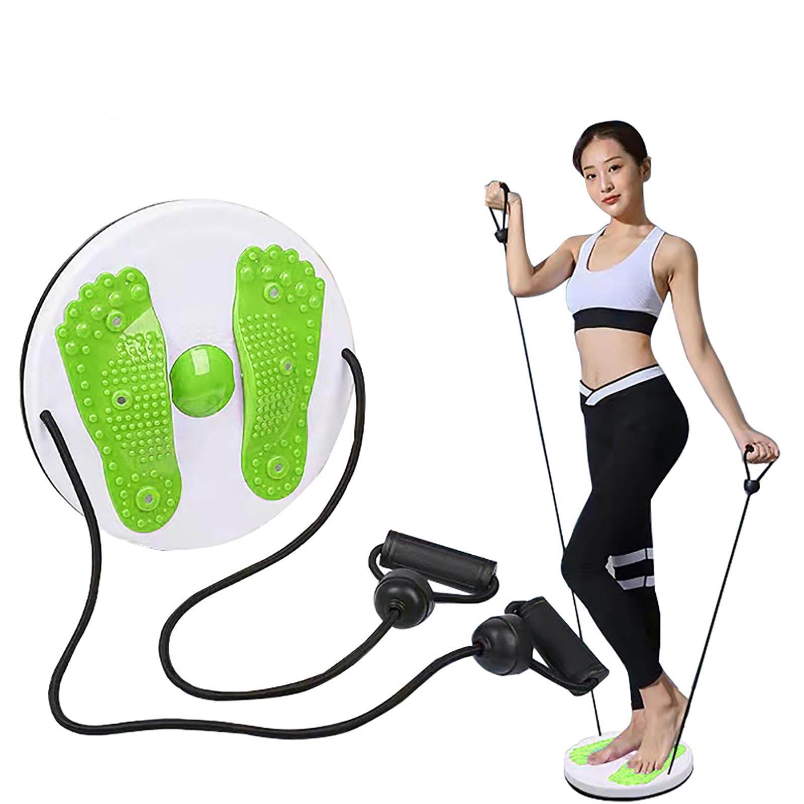 Waist Twister Disc - Ab Workout Equipment with Massage Foot Sole & Pull Rope for Core Strengthening and Slimming - Green | Home Gym, Office Exercise & Fitness Training Accessory