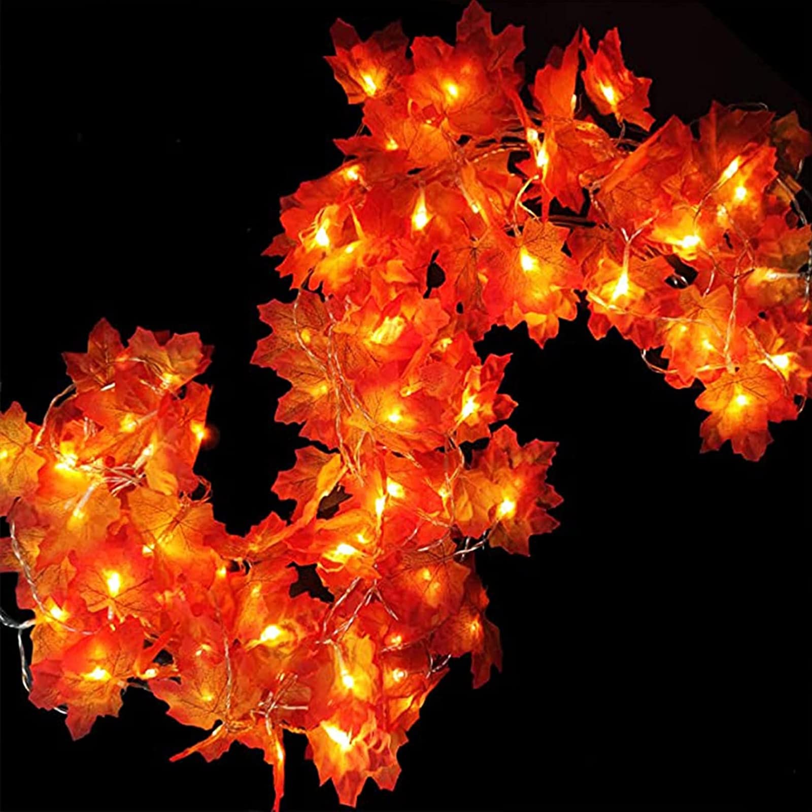40 LED Thanksgiving Lights Outdoor - 16.4 Ft Fall Garland with Maple Leaves Design, Battery Operated Waterproof Decor for Thanksgiving, Autumn Parties, Porch, Yard & Garden Decoration