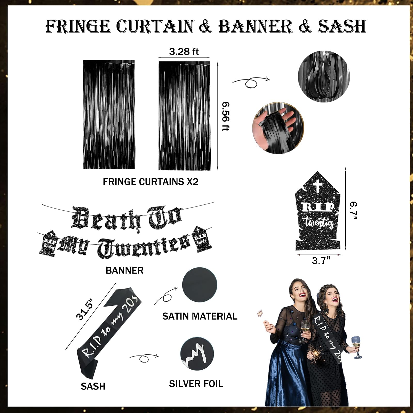 128 PCs Death To My 20s Party Decorations Kit - Funeral For My Youth 30th Birthday Supplies with Fringe Curtain, Balloon Garland, Glitter Banner, Cake Toppers & Tombstone Cutouts | Perfect for Milestone Birthday Parties, Dark Humor Celebrations & Themed Events