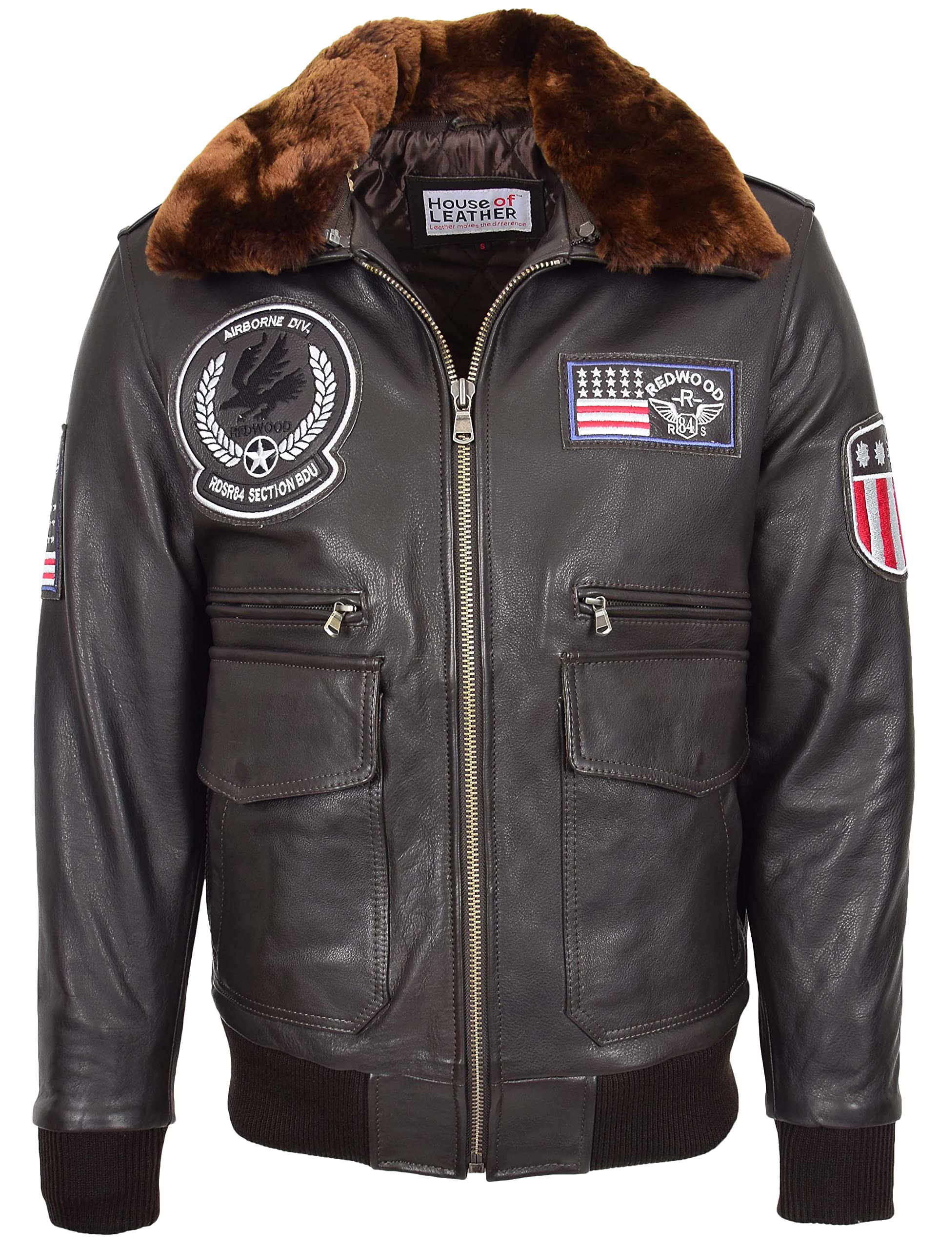 Men's Genuine Leather Bomber Jacket - Classic Air Force Style Aviator Coat | Premium Brown Leather Jacket for Men | Perfect for Casual Wear, Motorcycle Riding & Outdoor Adventures