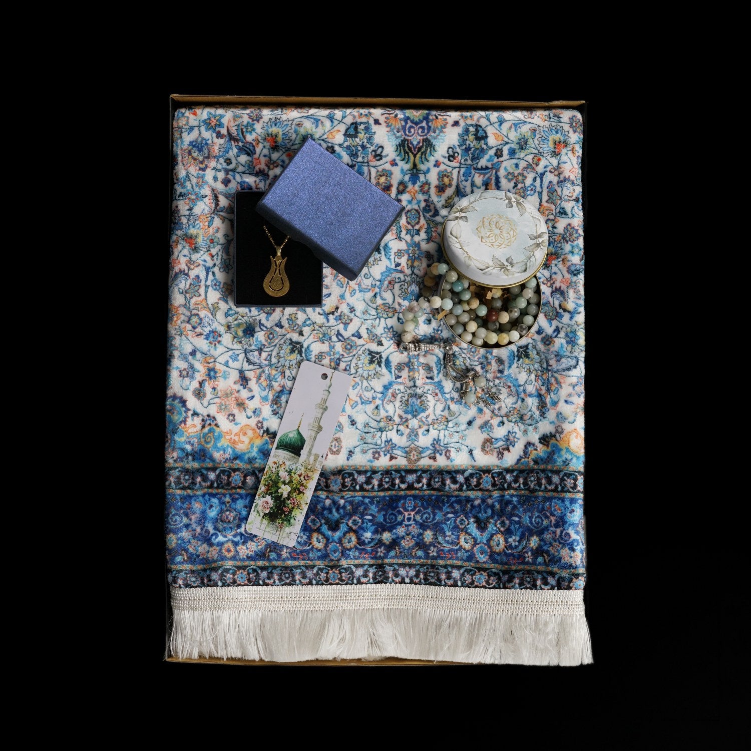 Ramadan Gift Set - Premium Muslim Prayer Rug, Islamic Prayer Beads & Quran Calligraphy Jewelry - Perfect for Eid, Islamic Holidays & Daily Prayers
