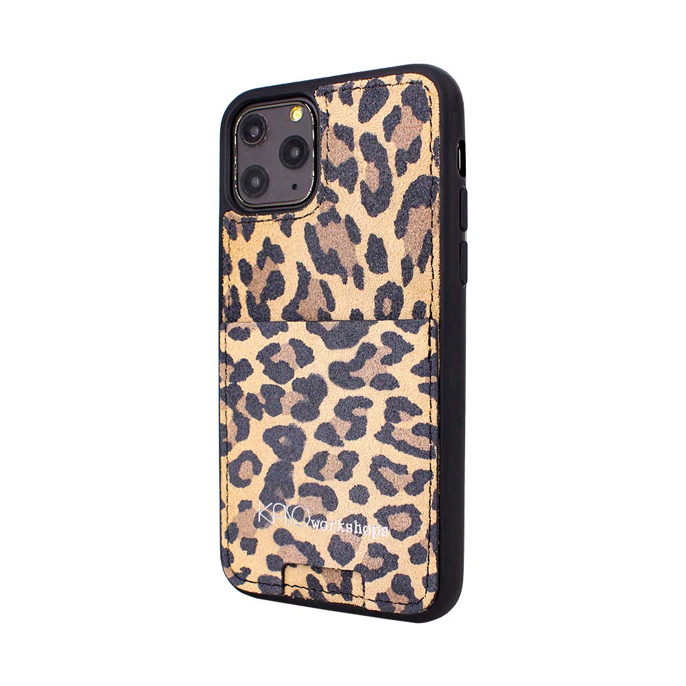 KASOworkshops Genuine Leather iPhone 11 Pro Wallet Case with Credit Card Slots - Shockproof Protective Cover with Strap | Leopard Print Design for Apple iPhone 11 Pro - Perfect for Travel, Work & Everyday Use