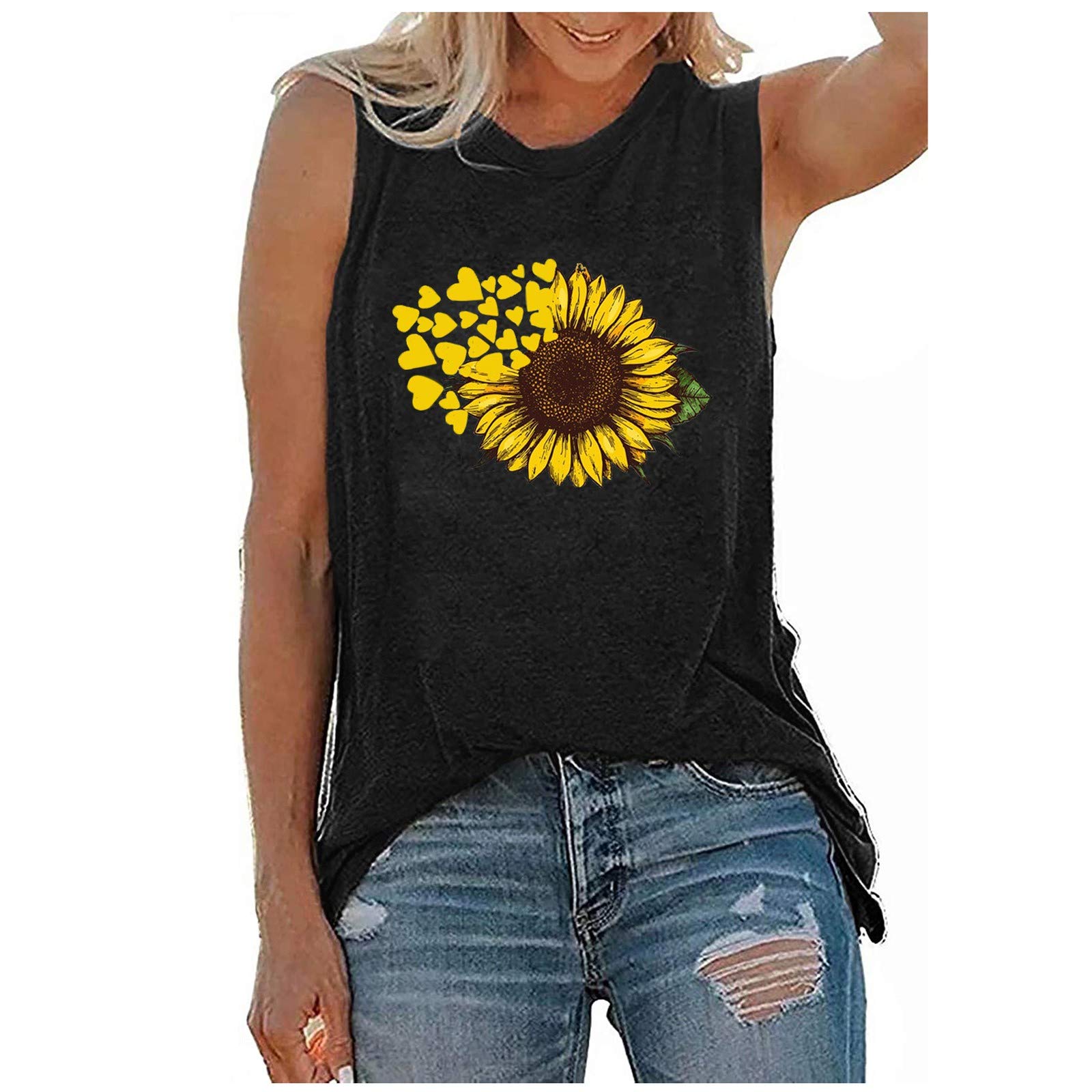 Women's Sleeveless Printed Tie-Dye Sunflower Vest Blouse - Colorful Summer Tank Top for Casual Wear, Beach Outfits & Festival Fashion