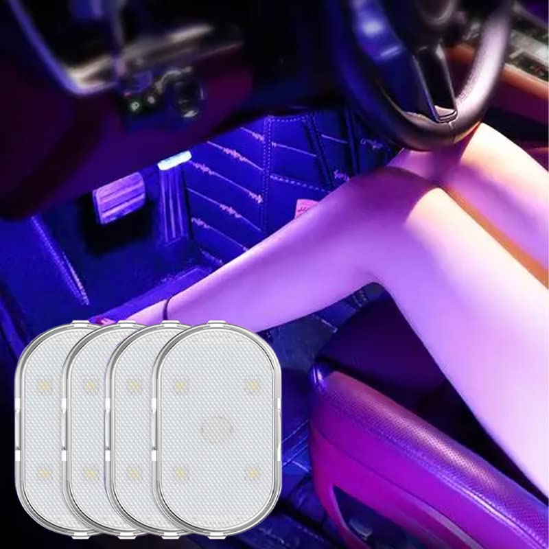 7 Colors Wireless Magnetic LED Car Interior Lights - 4PCS Multi-Color Ambient Lighting for Footwell, Cup Holder & Dashboard - Perfect for Night Driving & Car Customization