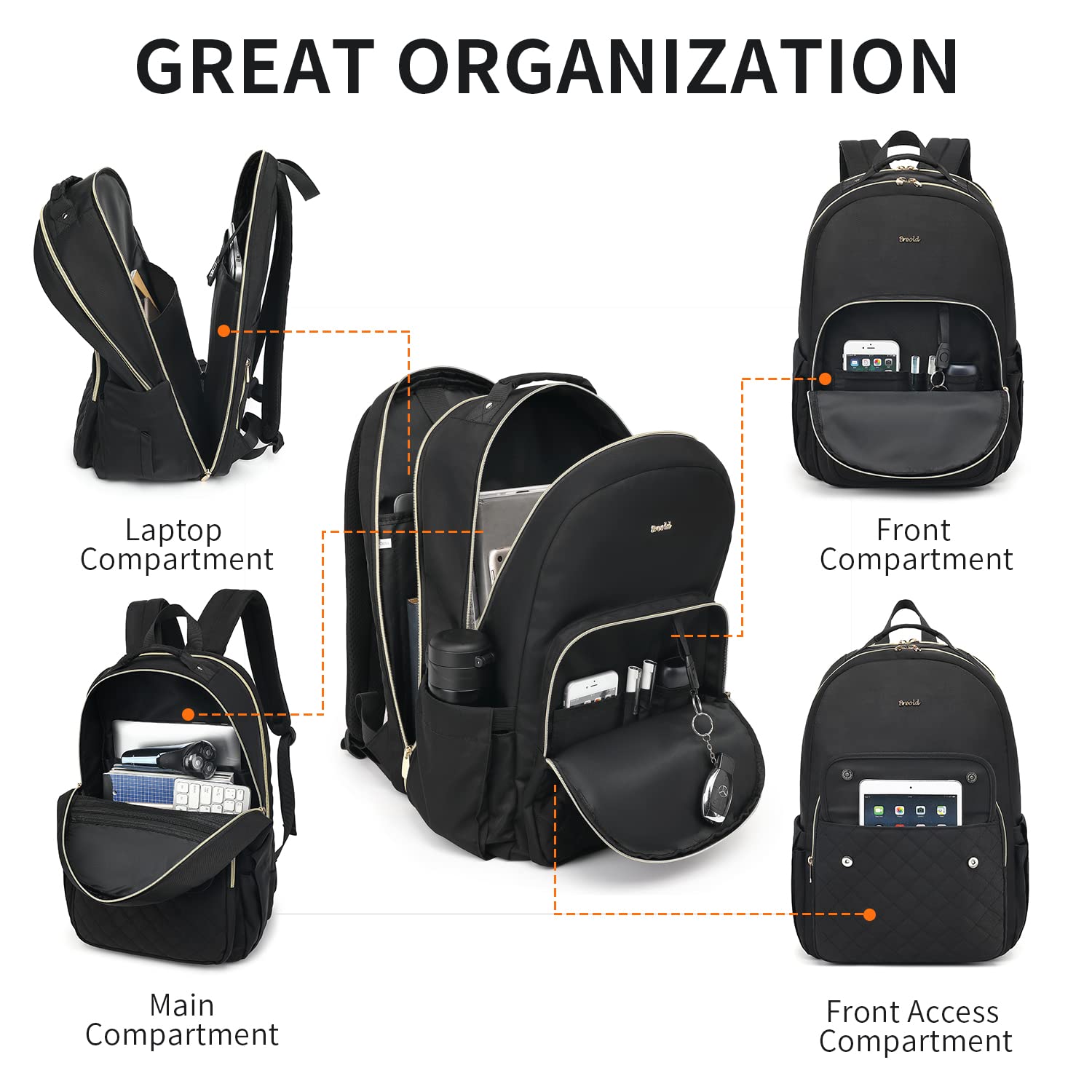 Stylish Women's Laptop Backpack for Work, Travel & School - TSA Friendly College Bookbag for Women & Girls, Perfect for Commuting, Business Trips & Campus Life (Black)