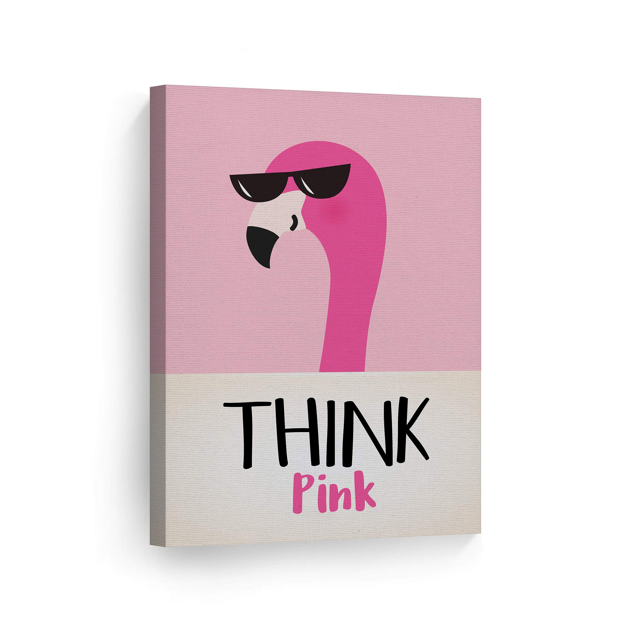 Think Pink Flamingo Quote Canvas Print - Pink & Cream Wall Art for Kids Room, Nursery & Baby Room Decor - Ready to Hang 36x24 - Made in USA | Perfect for Birthday Gifts & Girls Bedroom Decoration