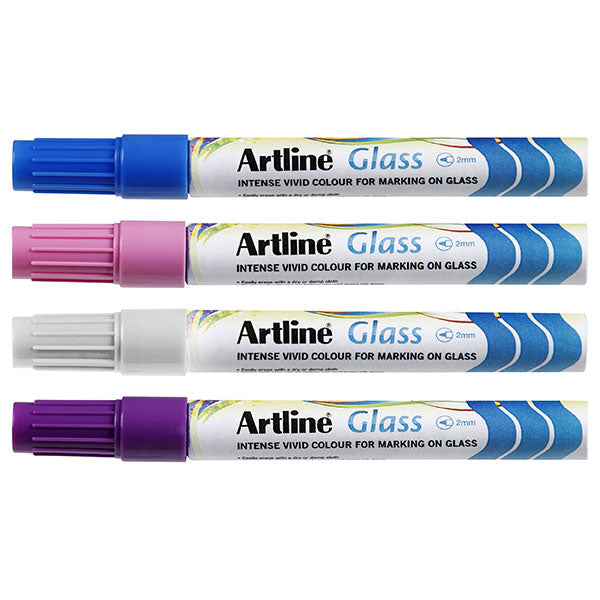 Artline Glass Board Markers - 2mm Fine Tip, 12 Assorted Colors - Perfect for Whiteboards, Glass Writing & Office Presentations