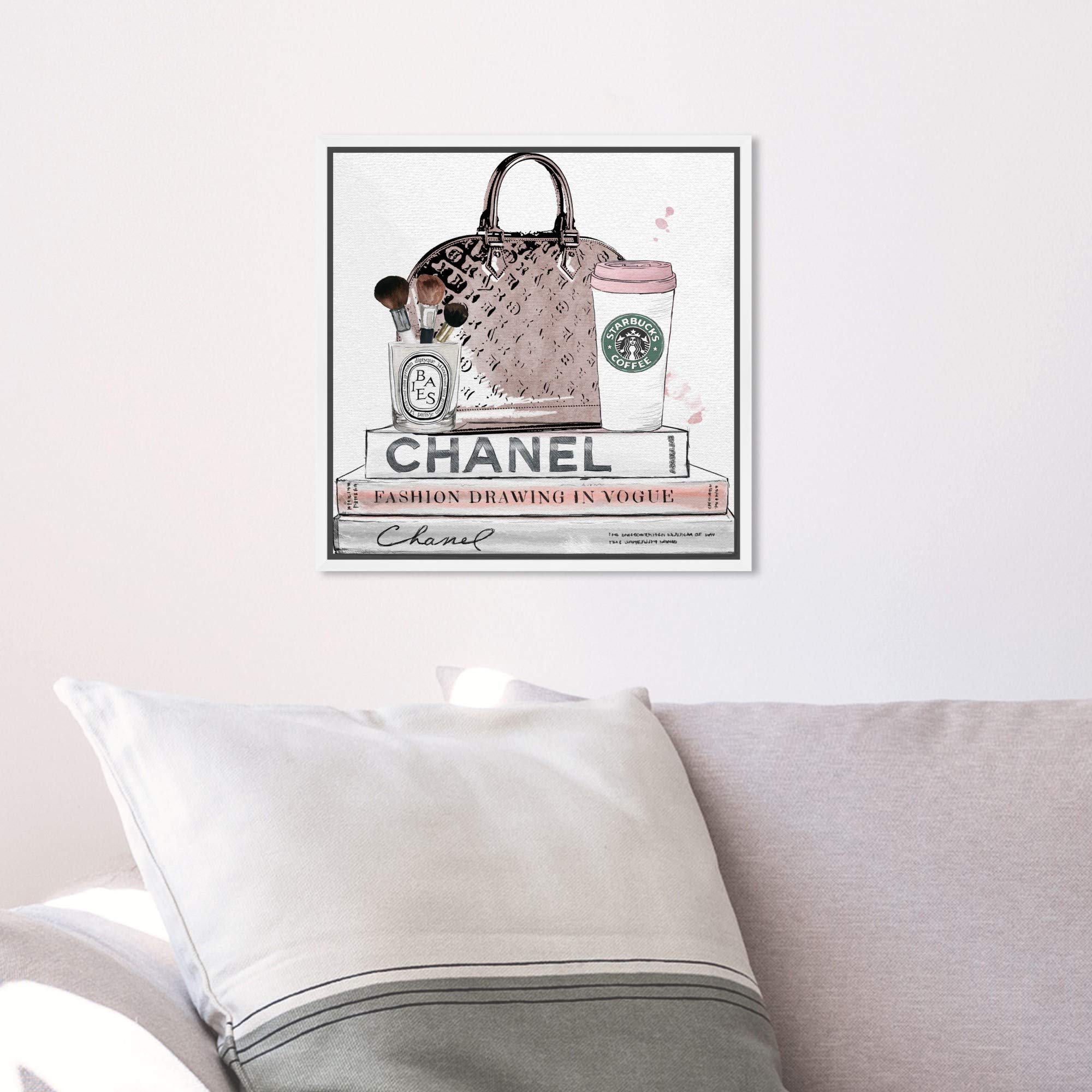 Oliver Gal Fashion & Glam Framed Wall Art Canvas Print - 'Blush & Makeup Brush' Handbag Design | Perfect for Bedroom, Living Room & Salon Decor
