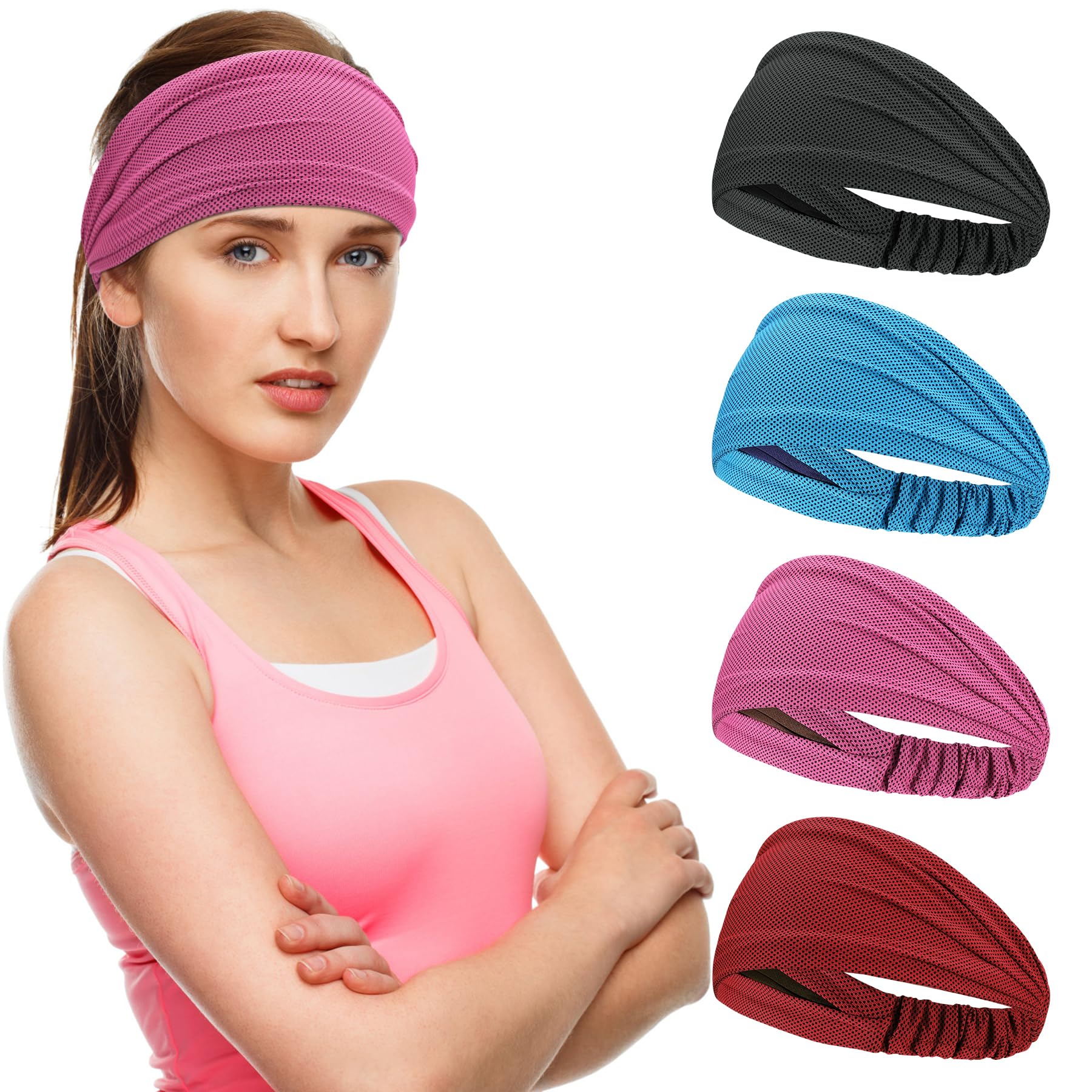 Cooling Workout Headbands for Women & Men - Stretchy Non-Slip Sports Sweat Bands for Running, Yoga, Gym & Tennis - Moisture Wicking Head Wrap for Active Lifestyles