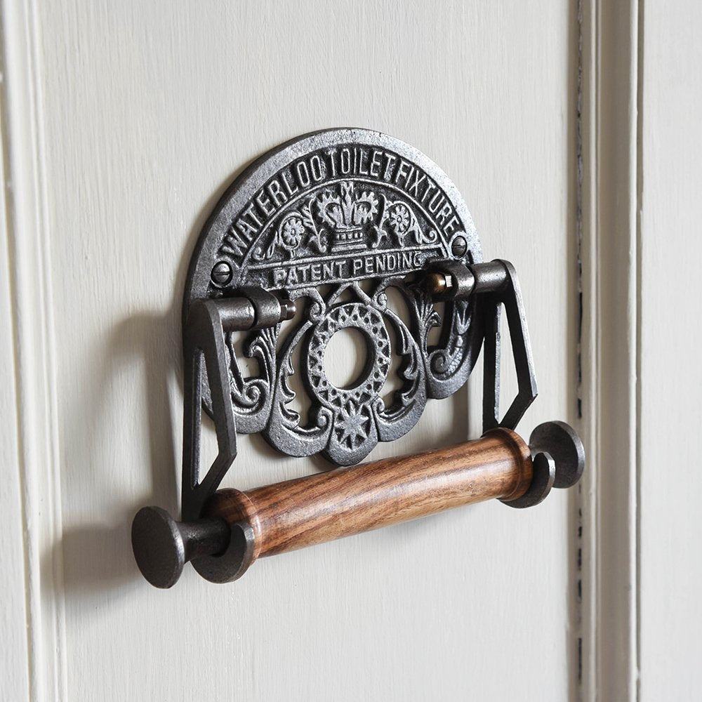 Vintage Cast Iron Toilet Paper Holder - Antique Style Bathroom Tissue Roll Dispenser for Home, Restroom & Office Decor - Waterloo Station Inspired Design