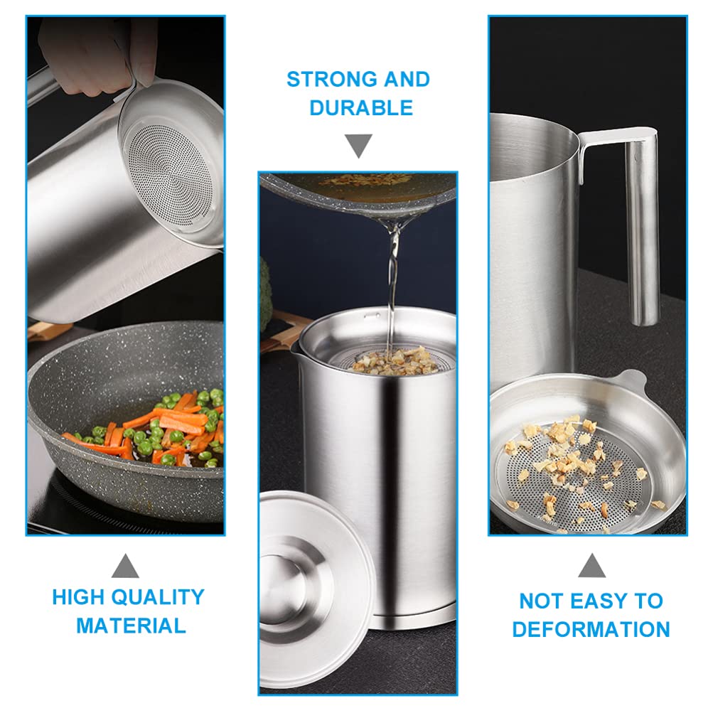 1pc 304 Stainless Steel Oil Filter Pot & Grease Storage Can - Kitchen Oil Strainer, Grease Container & Cooking Oil Holder - Perfect for Deep Frying, Baking & Kitchen Organization