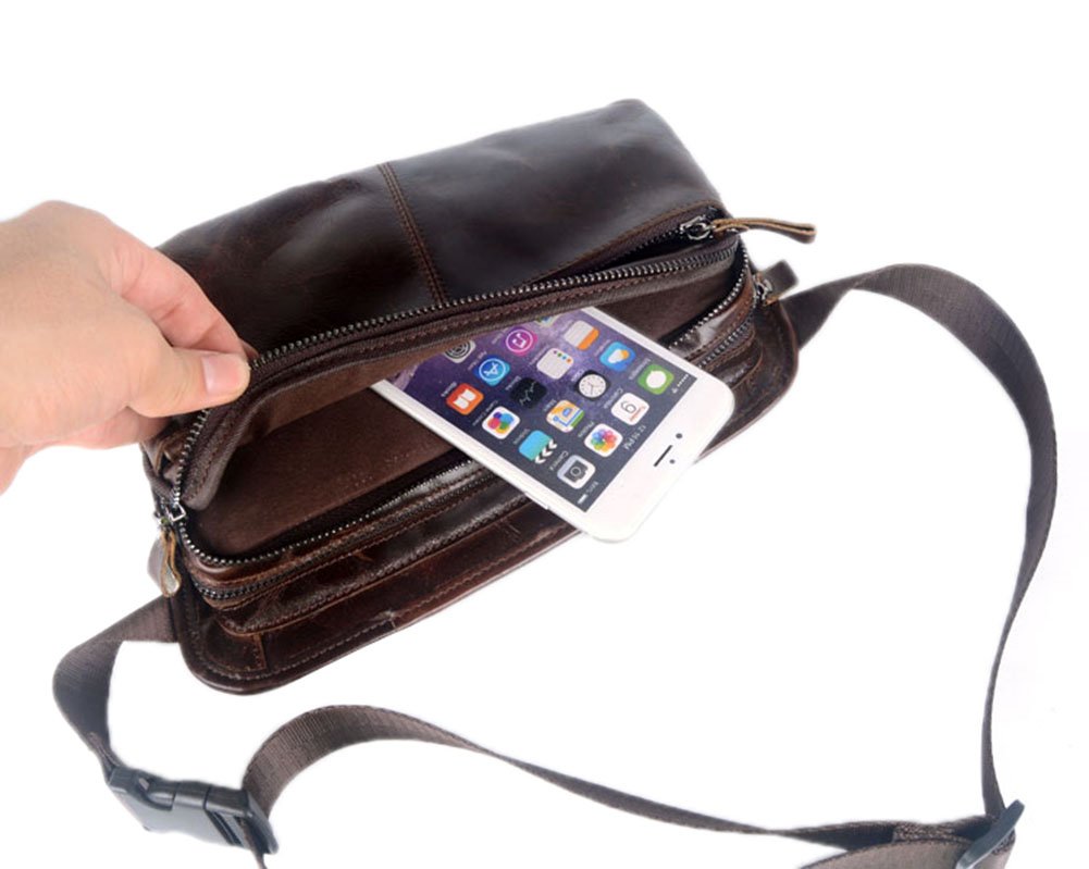 Genuine Leather Travel Fanny Pack Waist Bag - Dark Coffee 031 - Stylish & Durable Crossbody Bum Bag for Hiking, Festivals, and Everyday Use