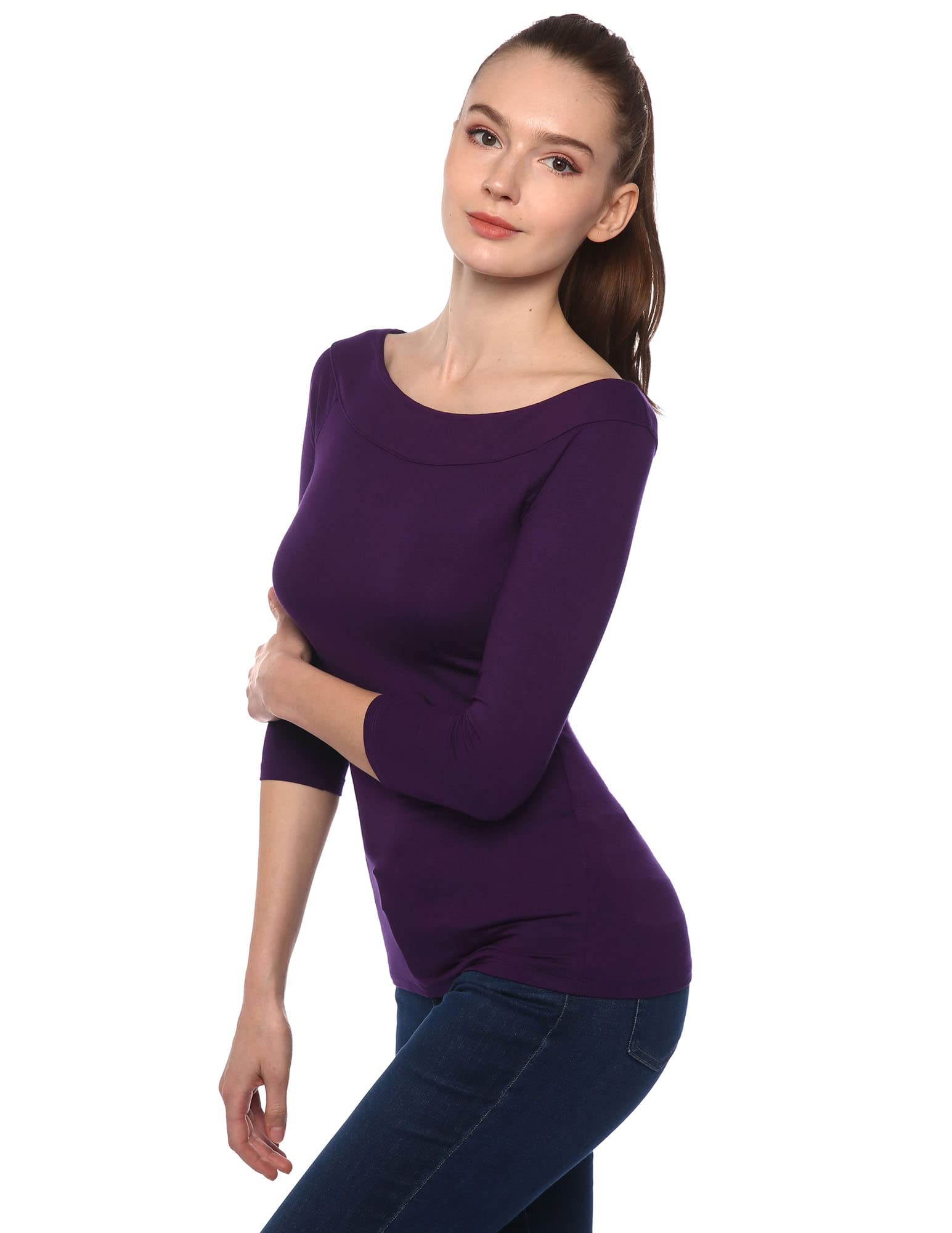 AmélieBoutik Women's Boat Neck Raglan 3/4 Sleeve Blouse - Flowy Casual Top for Work, Date Night & Spring Outfits