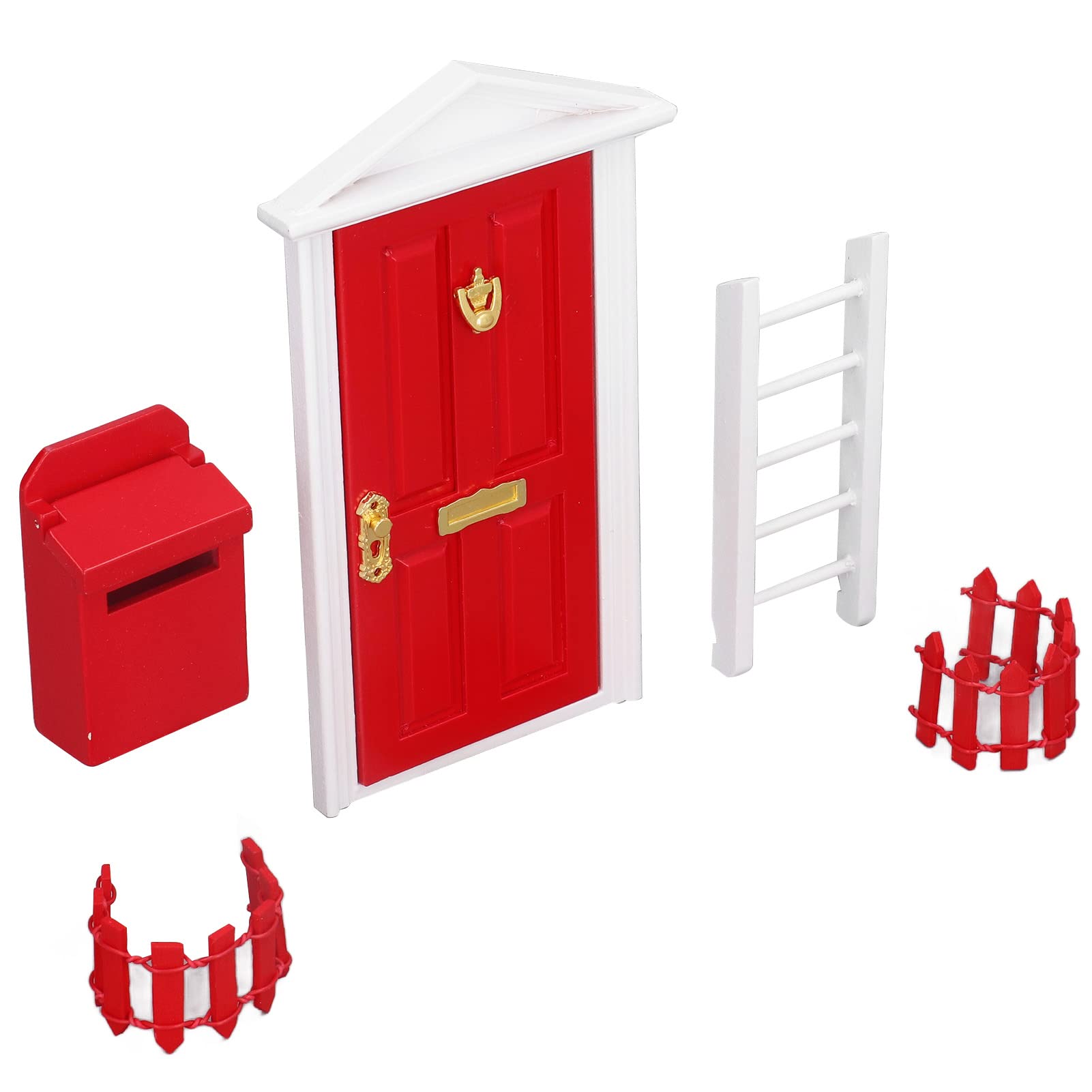 Mini Wooden Dollhouse Door Set - Handcrafted with Vivid Details & Saturated Red Color - Perfect for DIY Dollhouse, Fairy Garden, and Model Train Scenes