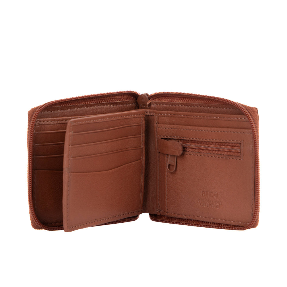 Tracker Core RFID Leather Zip Around Wallet - Secure & Stylish RFID Blocking Wallet for Men & Women - Perfect for Travel, Business & Everyday Use