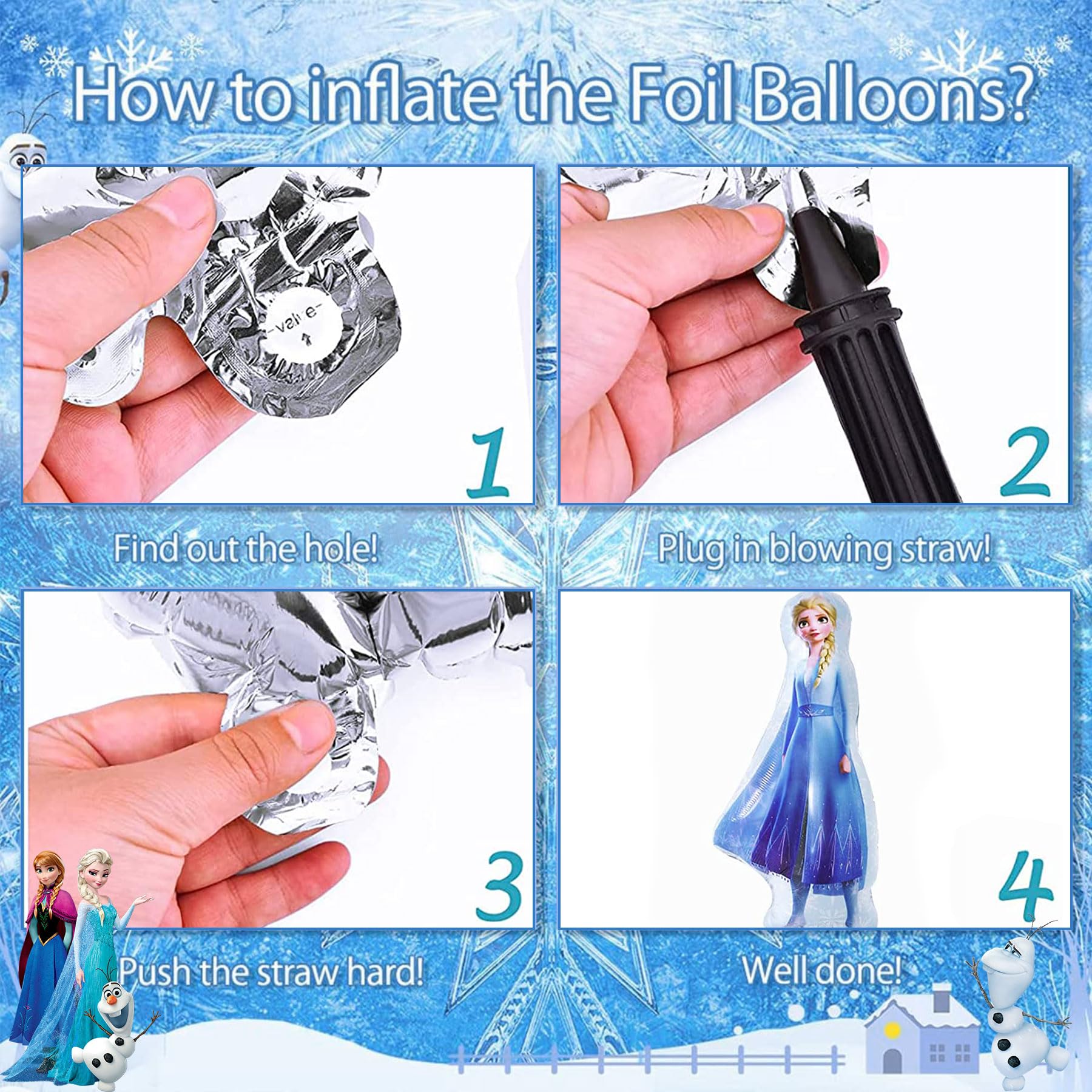 Frozen Birthday Balloon Kit for Girls - 4th Birthday Party Decorations with 3D Aluminum Balloons, Cake Toppers & Elsa Themed Supplies | Perfect for Frozen Themed Parties, Princess Celebrations & Disney-Inspired Decor