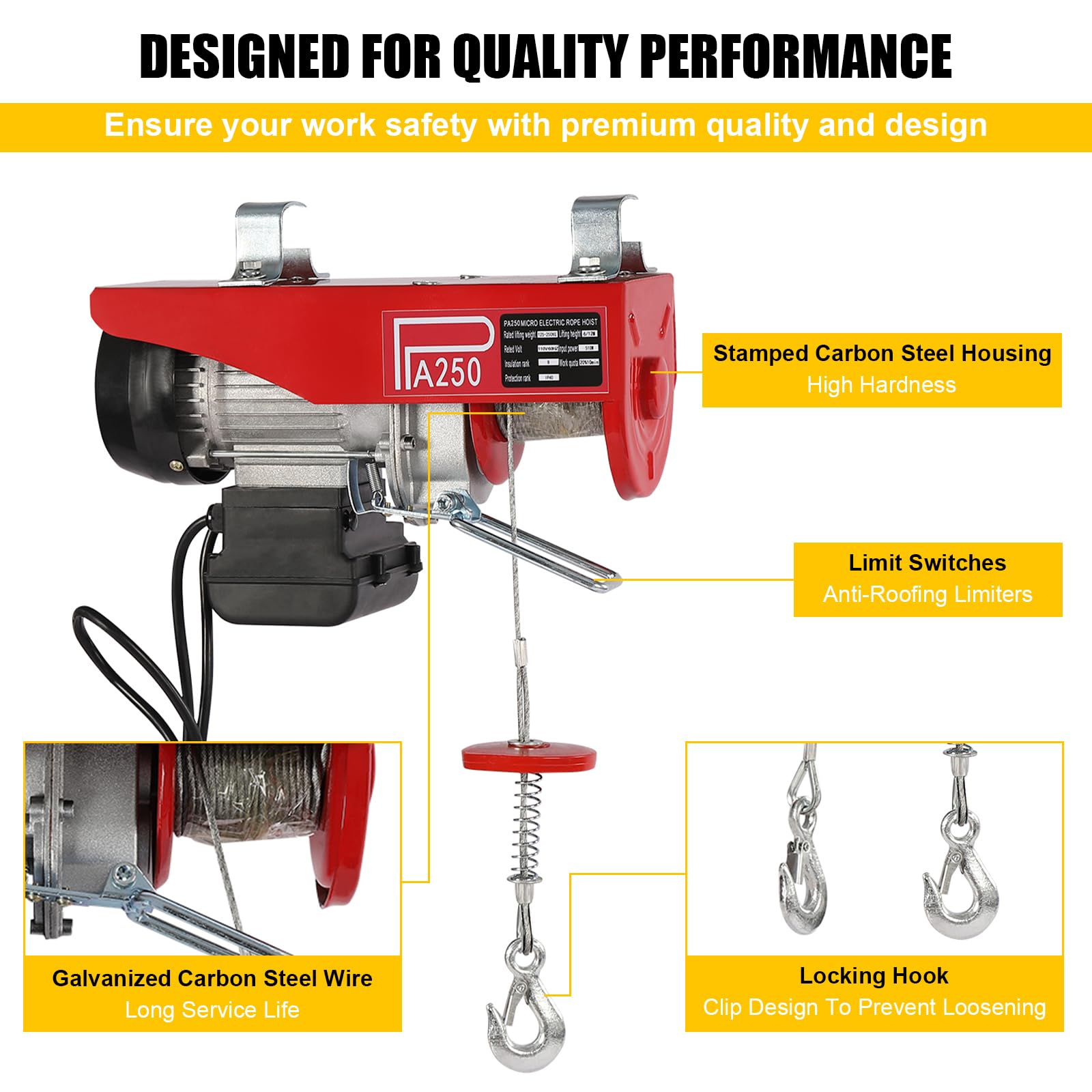 **551LBS Electric Hoist with Wired Remote Control – Single/Double Slings Winch for Attic, Warehouse & Construction – 110V Steel Electric Lift for Heavy Lifting in Factories, Garages & Workshops**