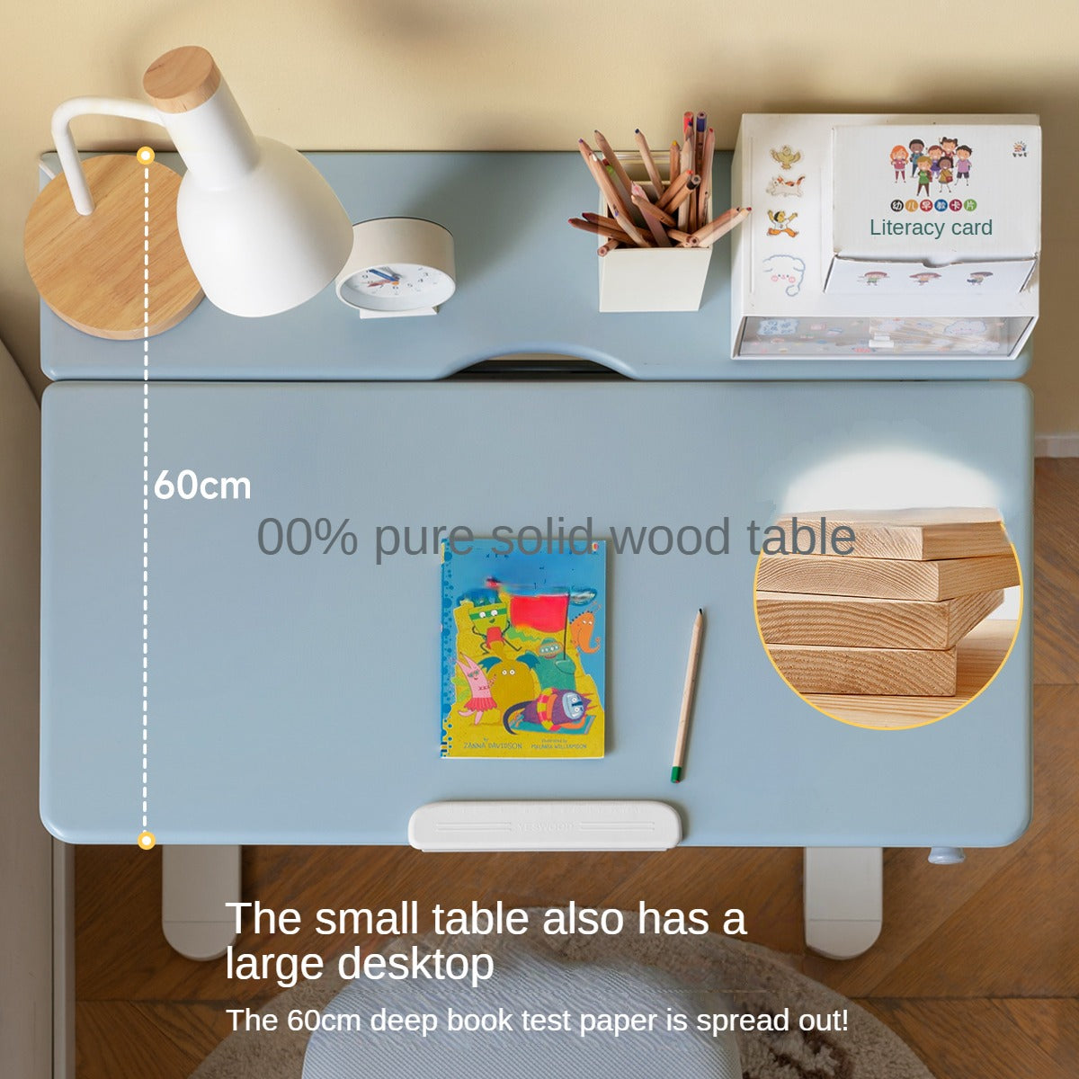 Solid Wood Poplar Kids Study Desk - Adjustable Height Children's Writing Table for Homework & Drawing - Perfect for Bedroom, Homeschool & Classroom Learning