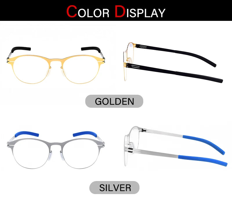 Aimee Men's Full Rim Round Screwless Stainless Steel Eyeglasses Frame 2001 - Lightweight & Durable Glasses for Work, Reading & Everyday Use