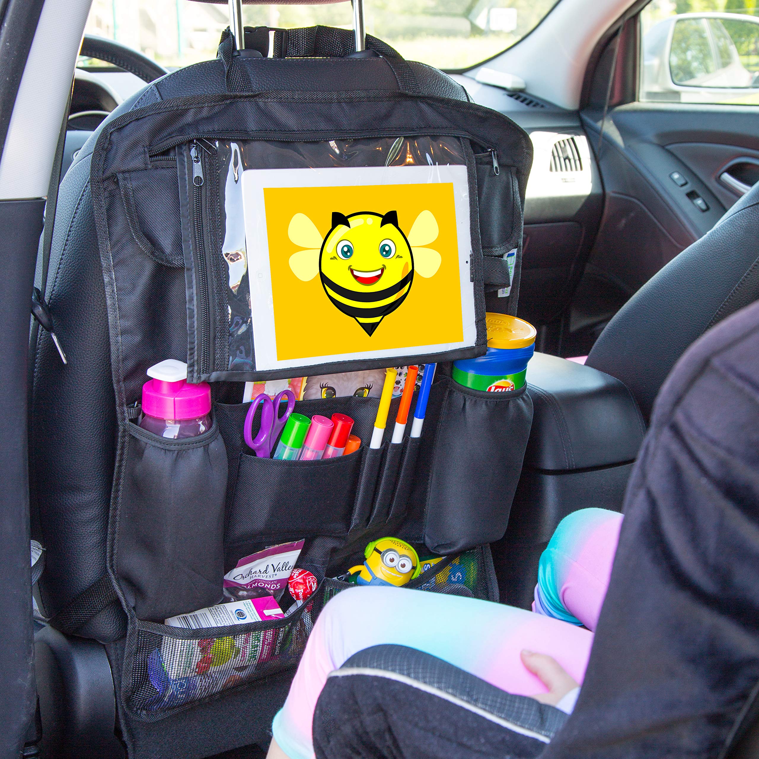 Backseat Car Organizer with 12 Compartments & iPad Holder - Waterproof Car Seat Protector for Kids, Travel & Road Trips | Perfect for Organizing Toys, Snacks & Essentials in SUV, Minivan & Family Vehicles