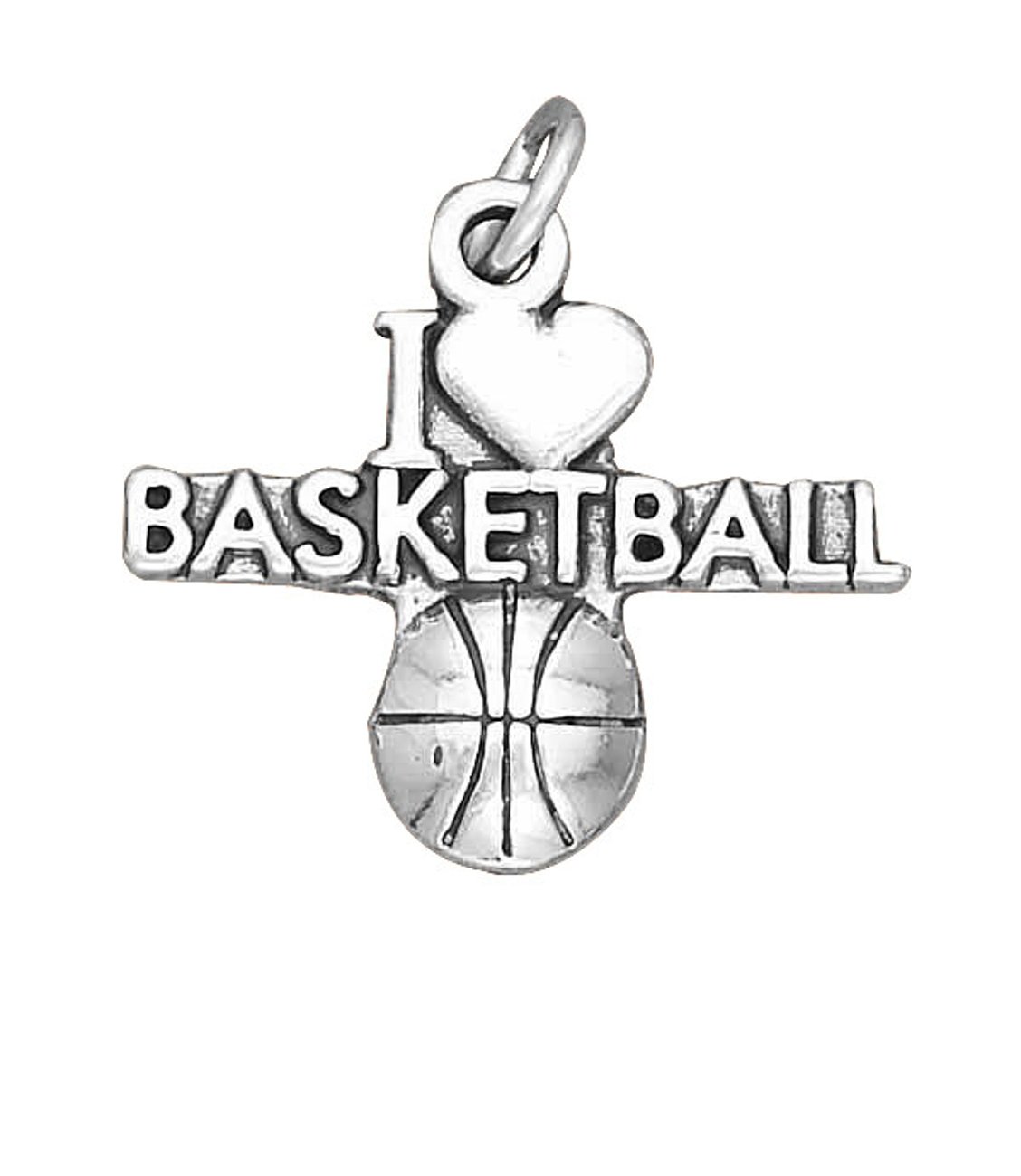 1mm Sterling Silver Box Chain Necklace with 'I LOVE BASKETBALL' Pendant - Perfect Gift for Women Basketball Fans, Game Day Jewelry, Sports Enthusiast Accessories